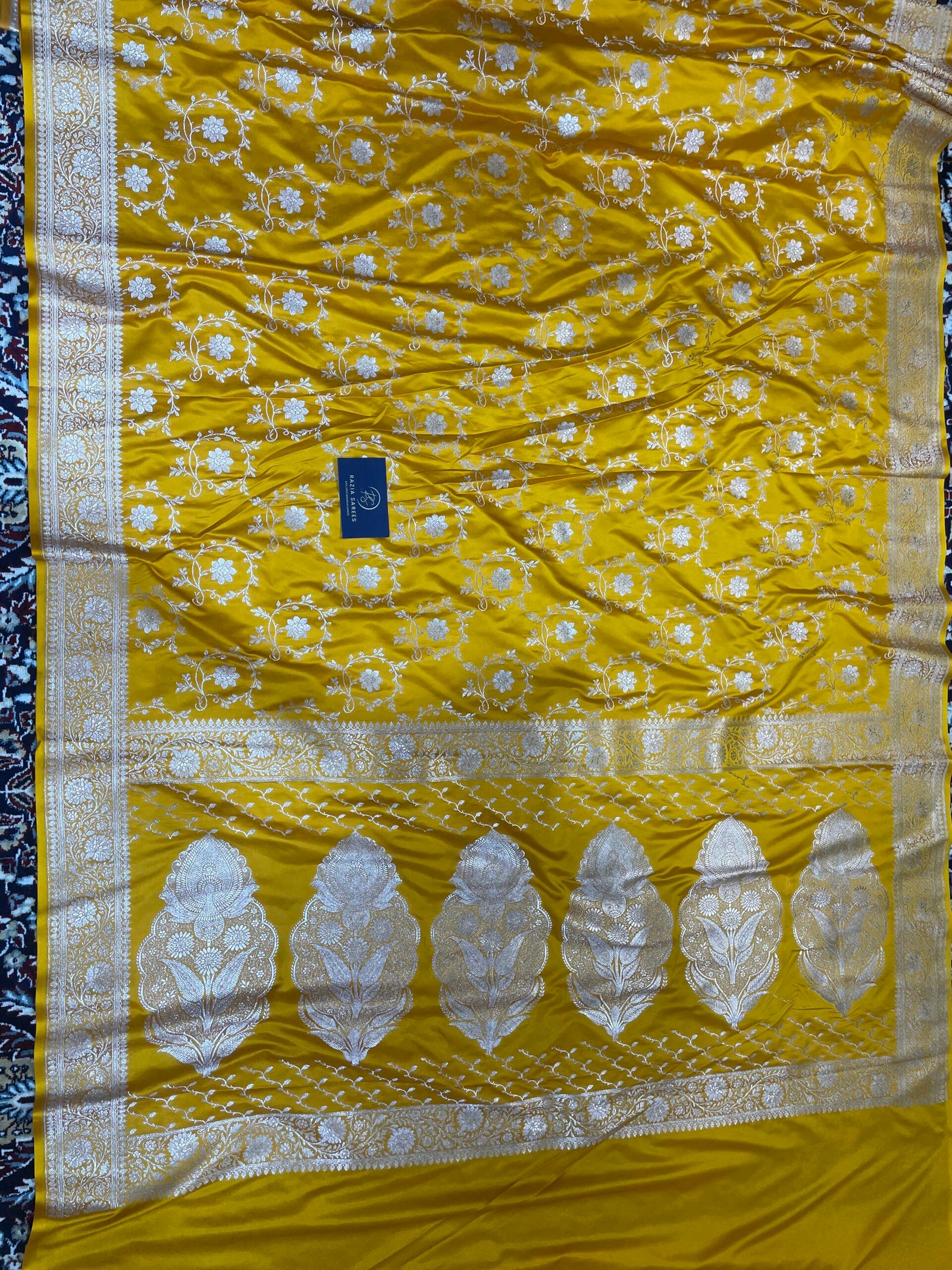 Yellow Jaal Mashru Katan Silk Saree - Image 4