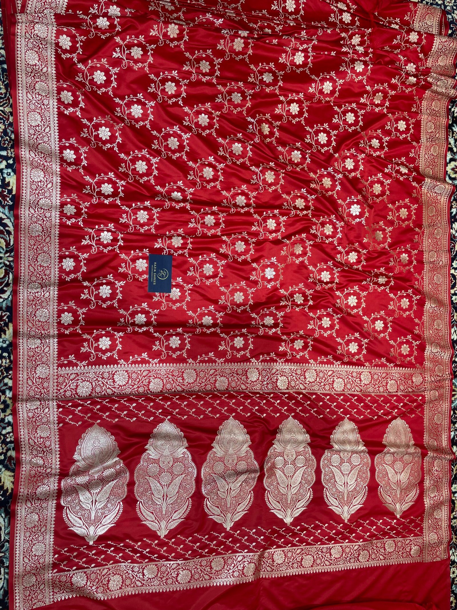 Red Jaal Mashru Katan Silk Saree - Image 4