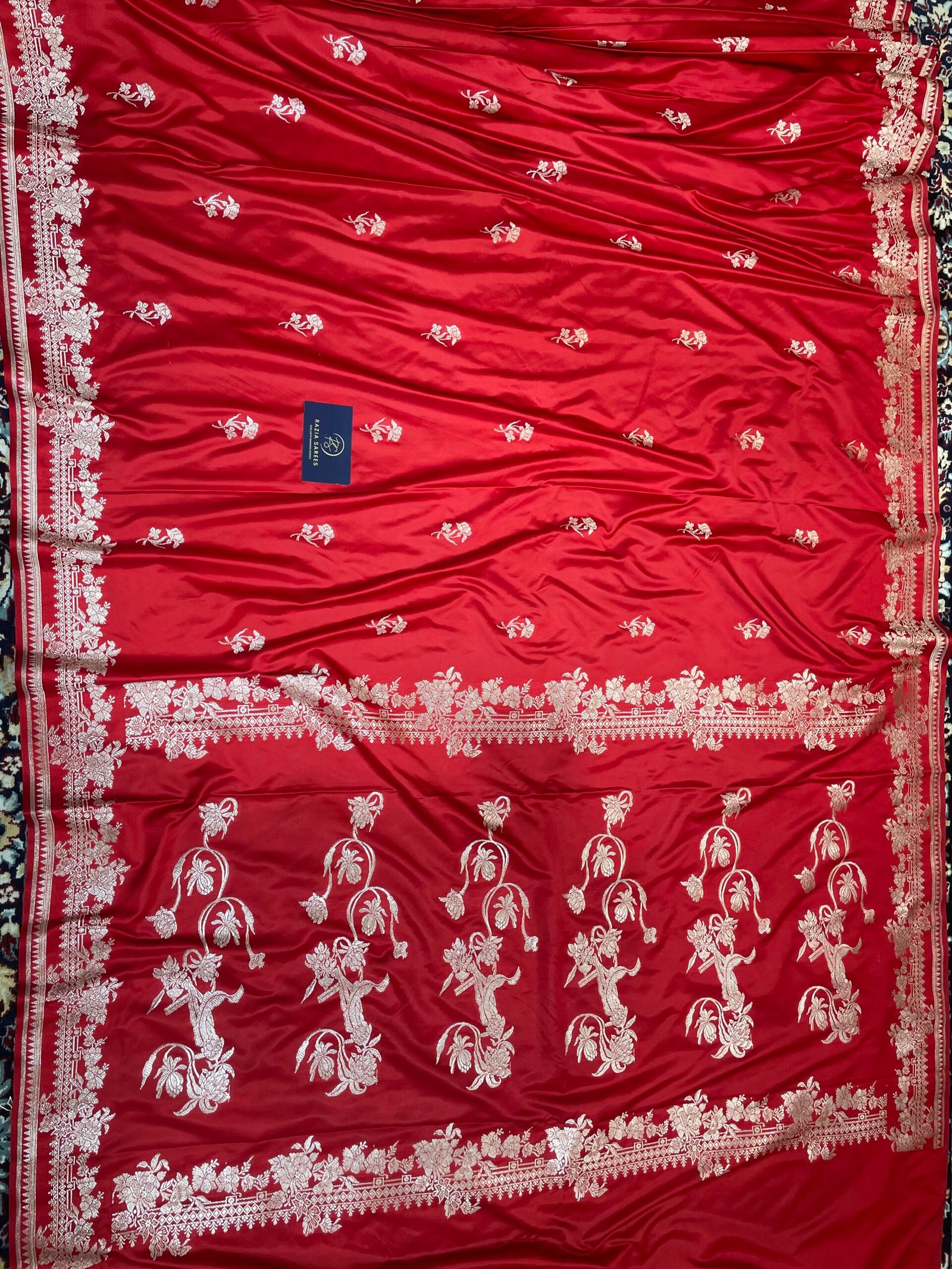 A. Red Booti Mashru Katan Silk Saree - Image 4