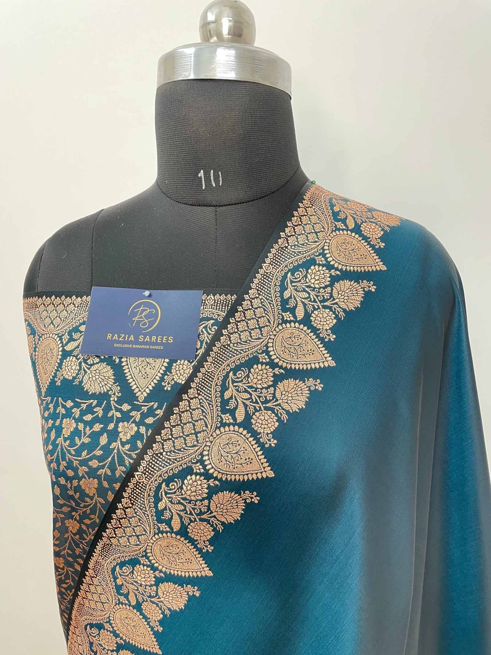 German Blue Designer Plain Satin Katan Silk Saree