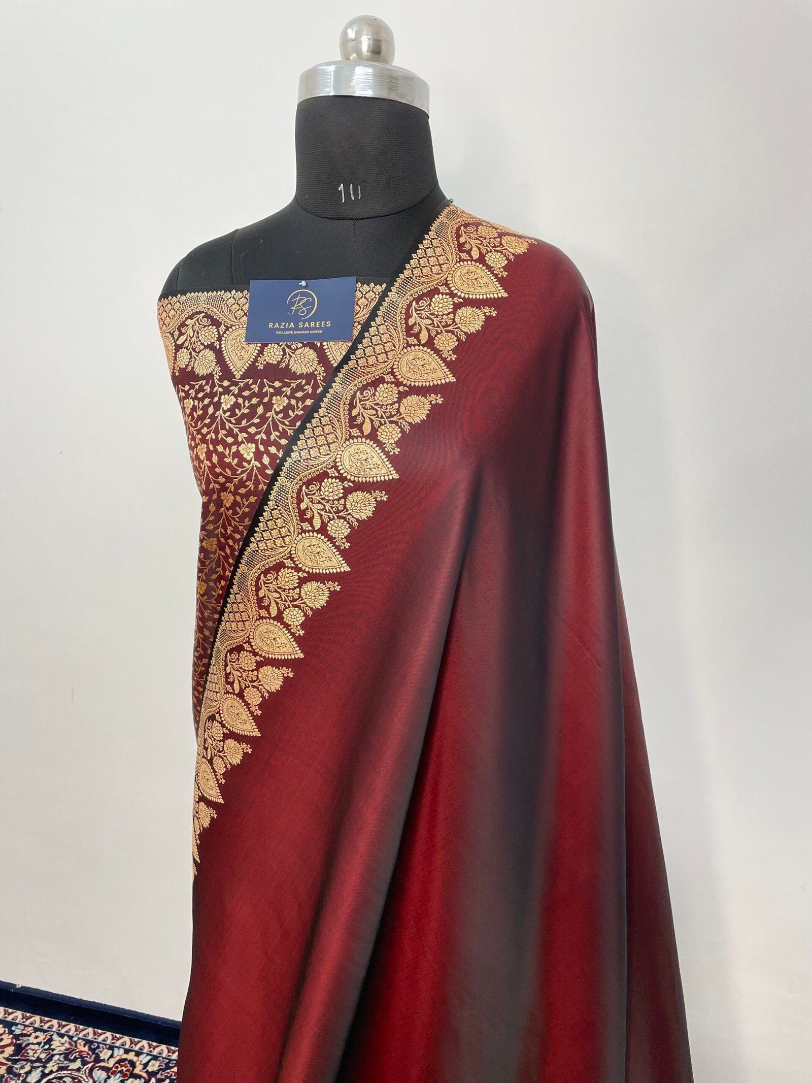 A. Mehroon Designer Plain Satin Katan Silk Saree - Image 2