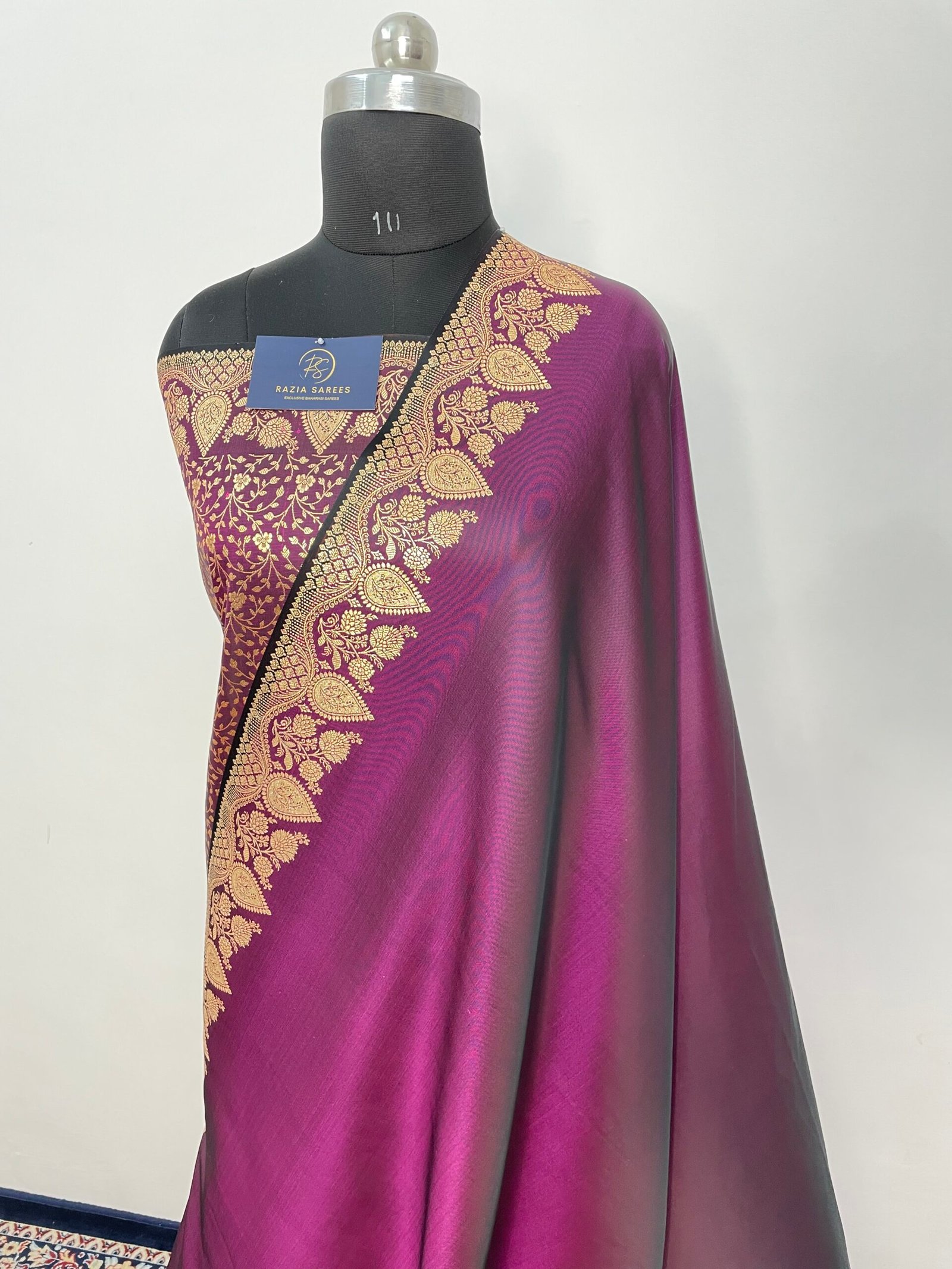 Purple Designer Plain Satin Katan Silk Saree - Image 2