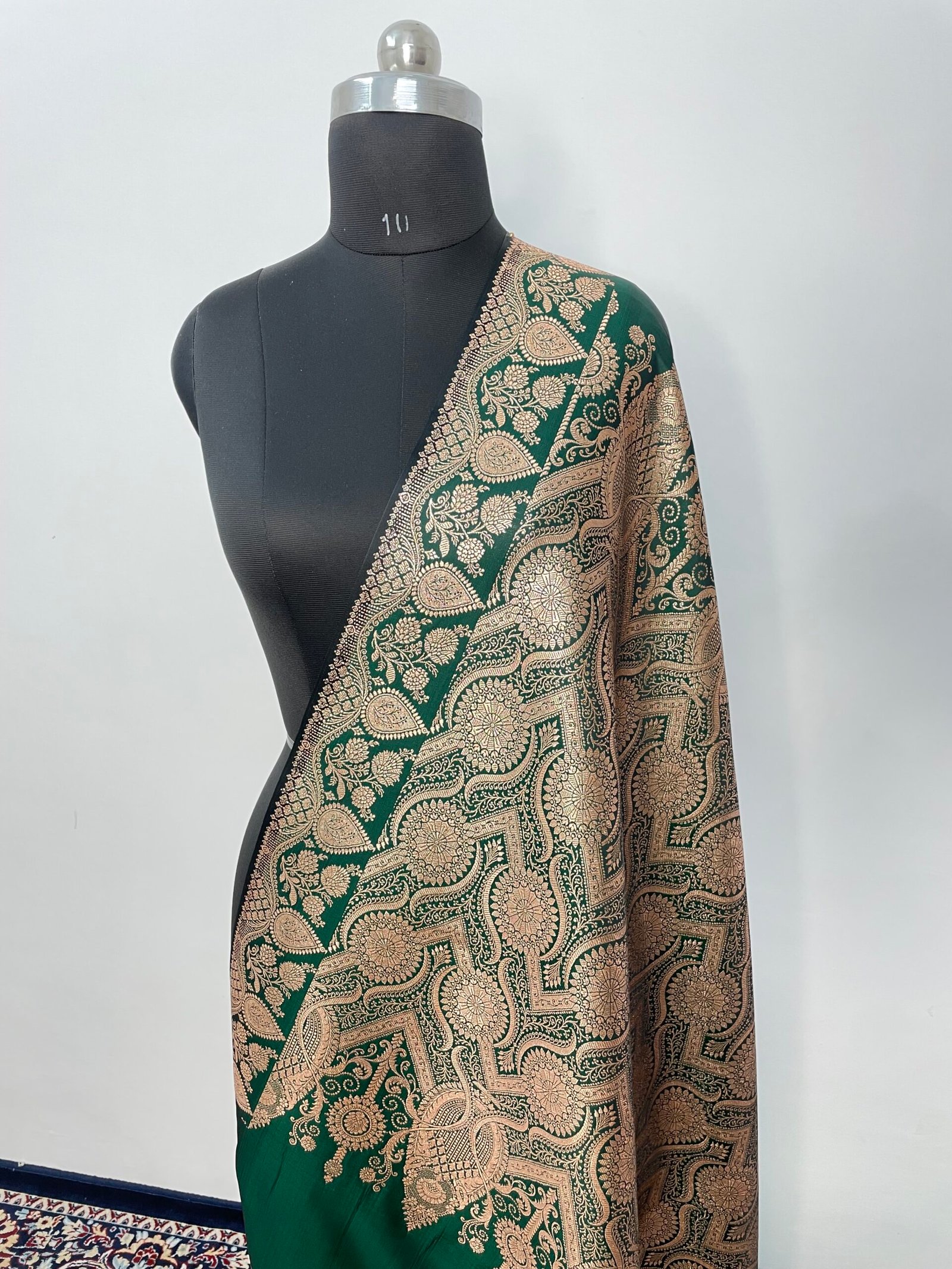 Dark Green Designer Plain Satin Katan Silk Saree - Image 3