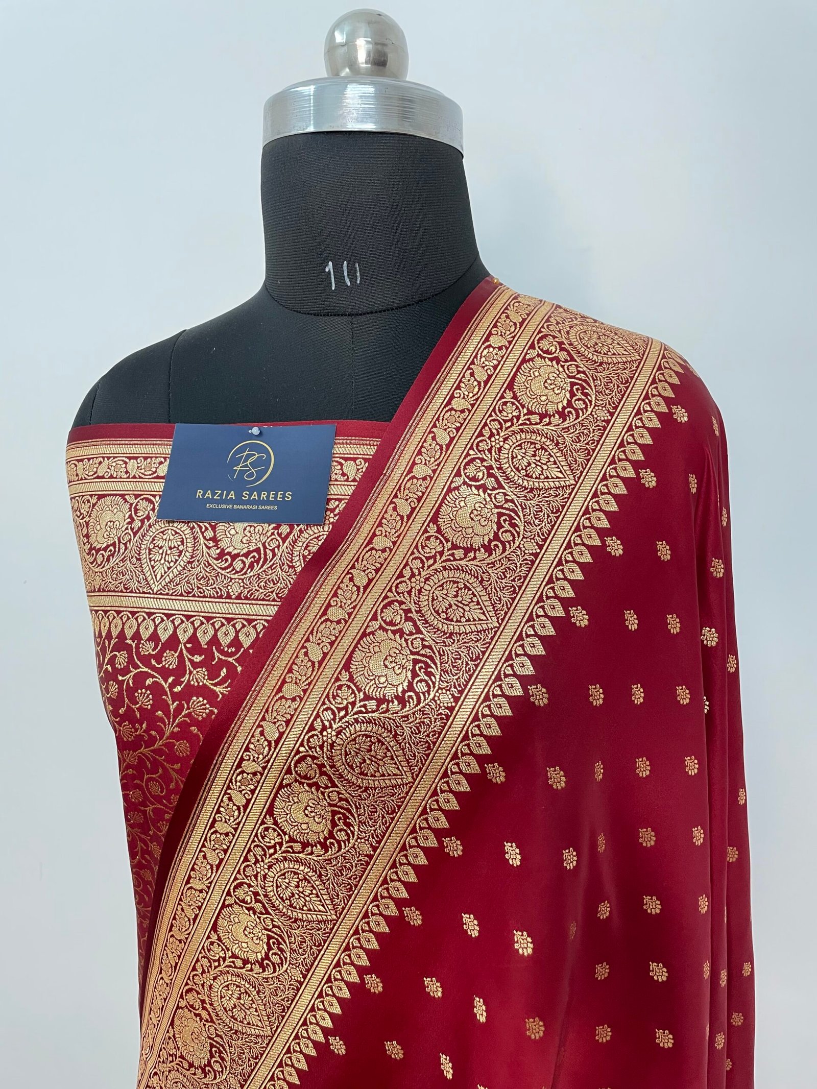 Mehroon Booti Satin Katan Silk Saree