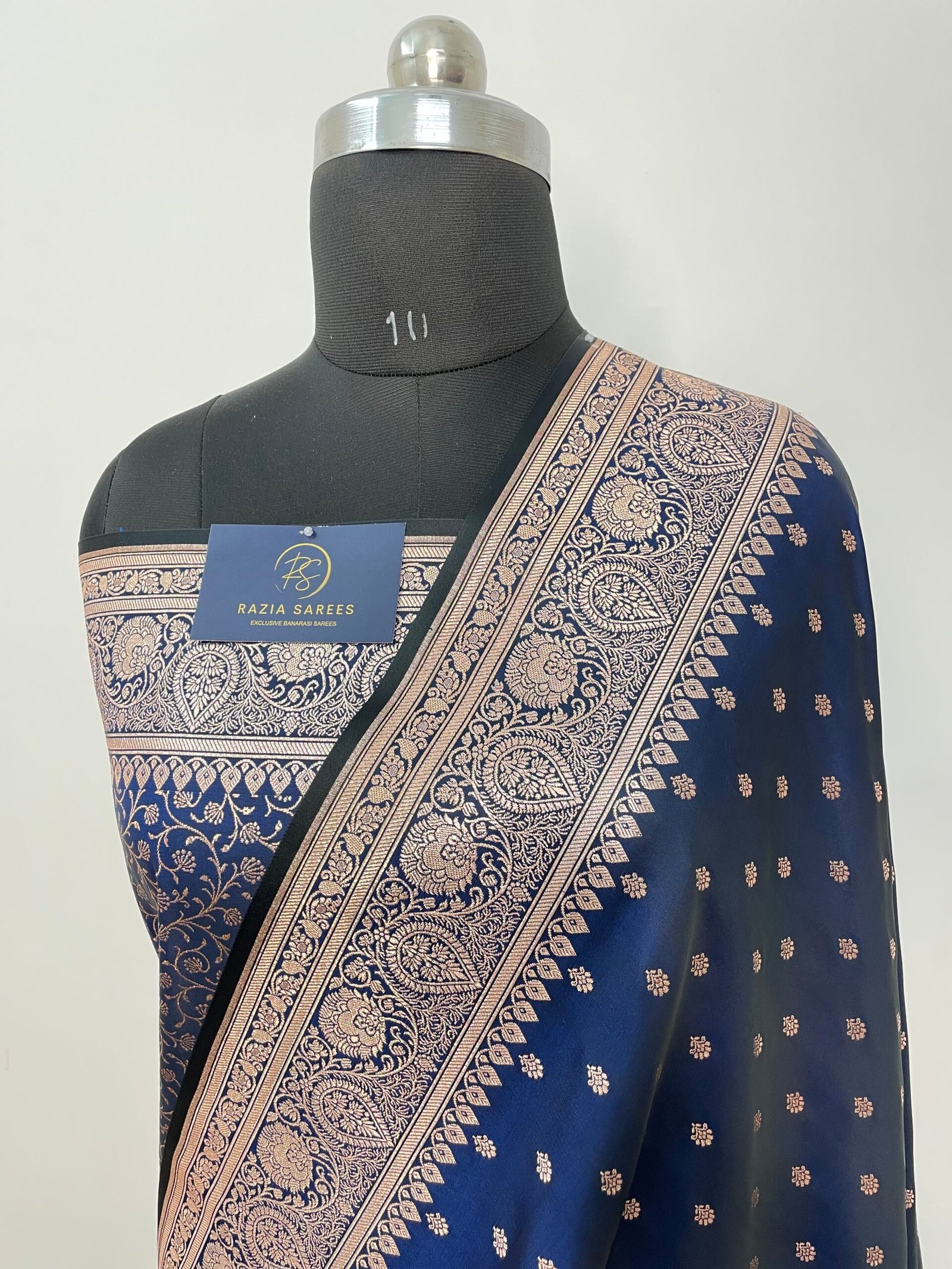 B. Royal Blue Booti Satin Katan Silk Saree