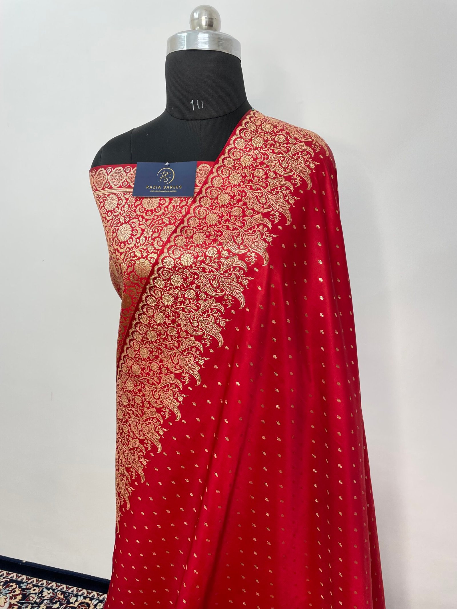 Red designer Booti Satin katan Silk Saree - Image 2