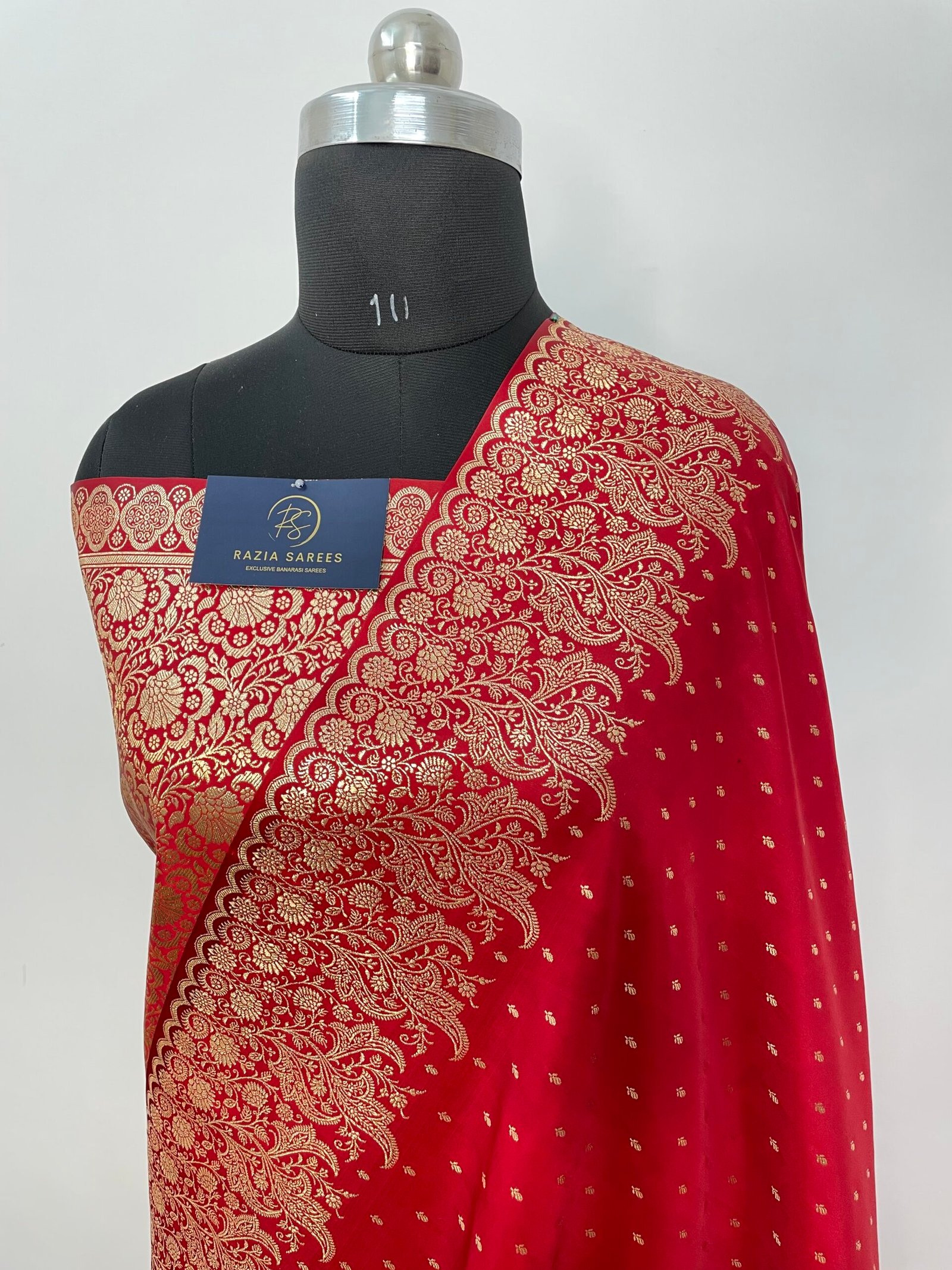 Red designer Booti Satin katan Silk Saree
