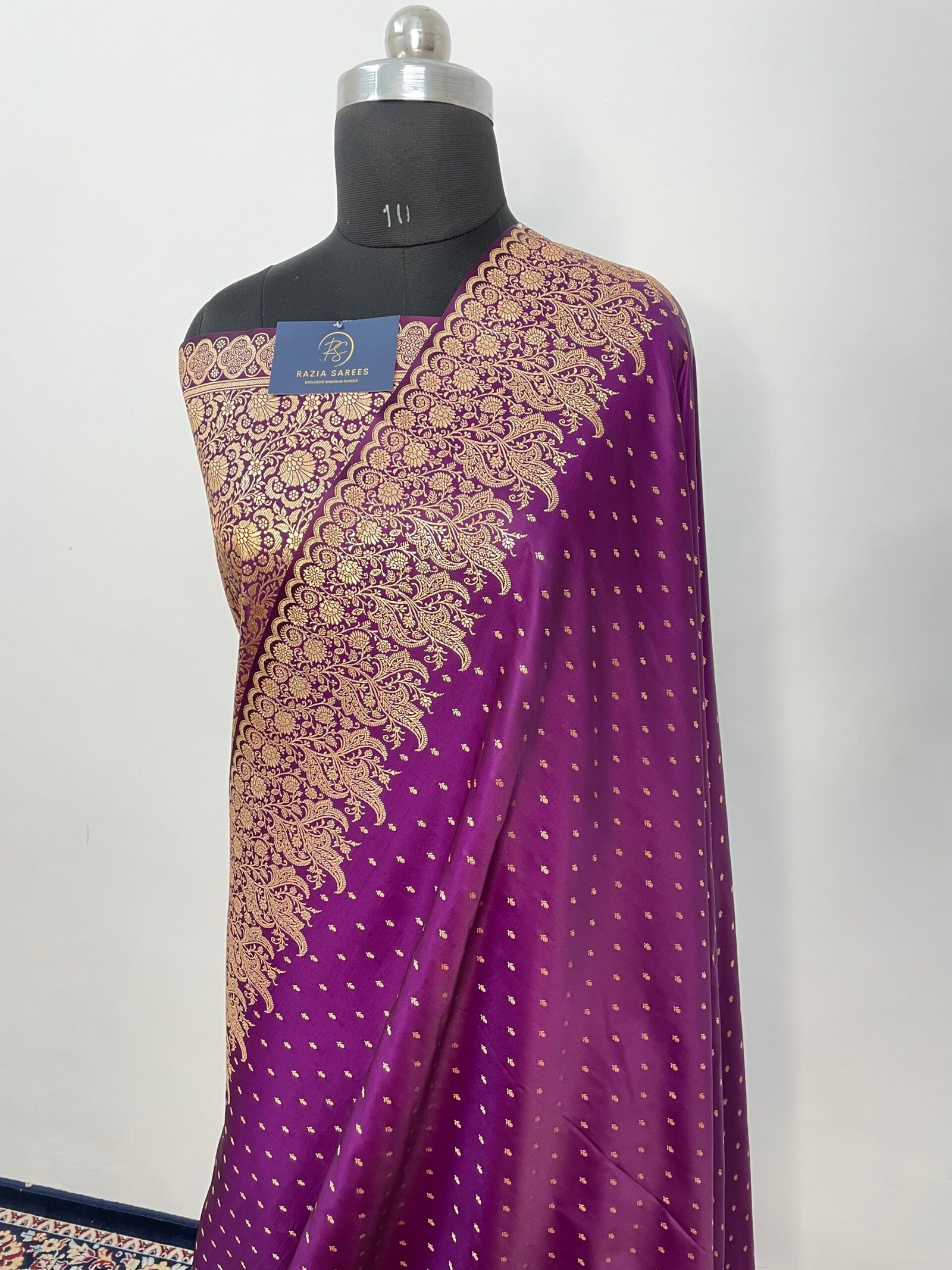 B. Purple Designer Booti Satin Katan Silk Saree - Image 2