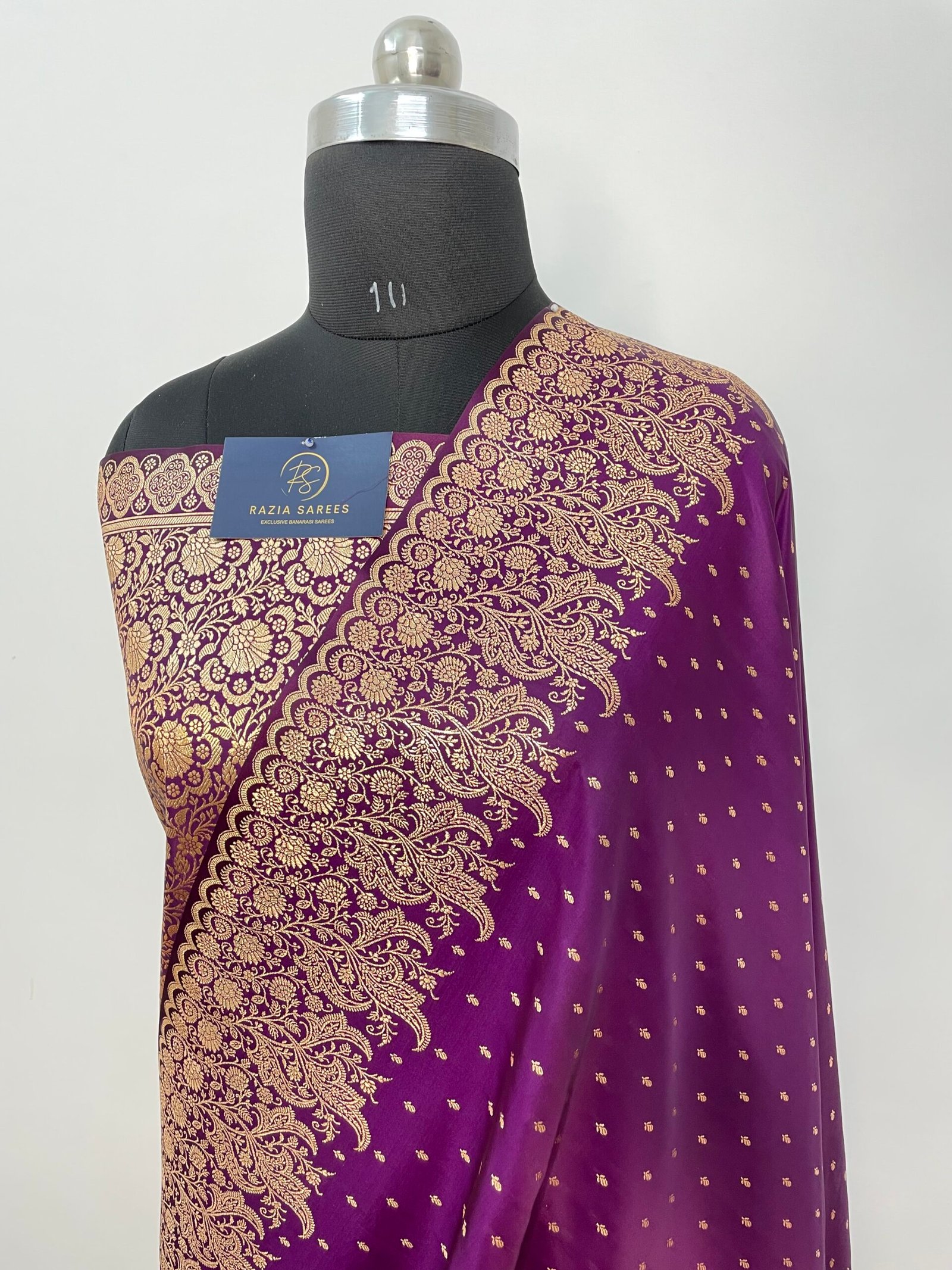 B. Purple Designer Booti Satin Katan Silk Saree