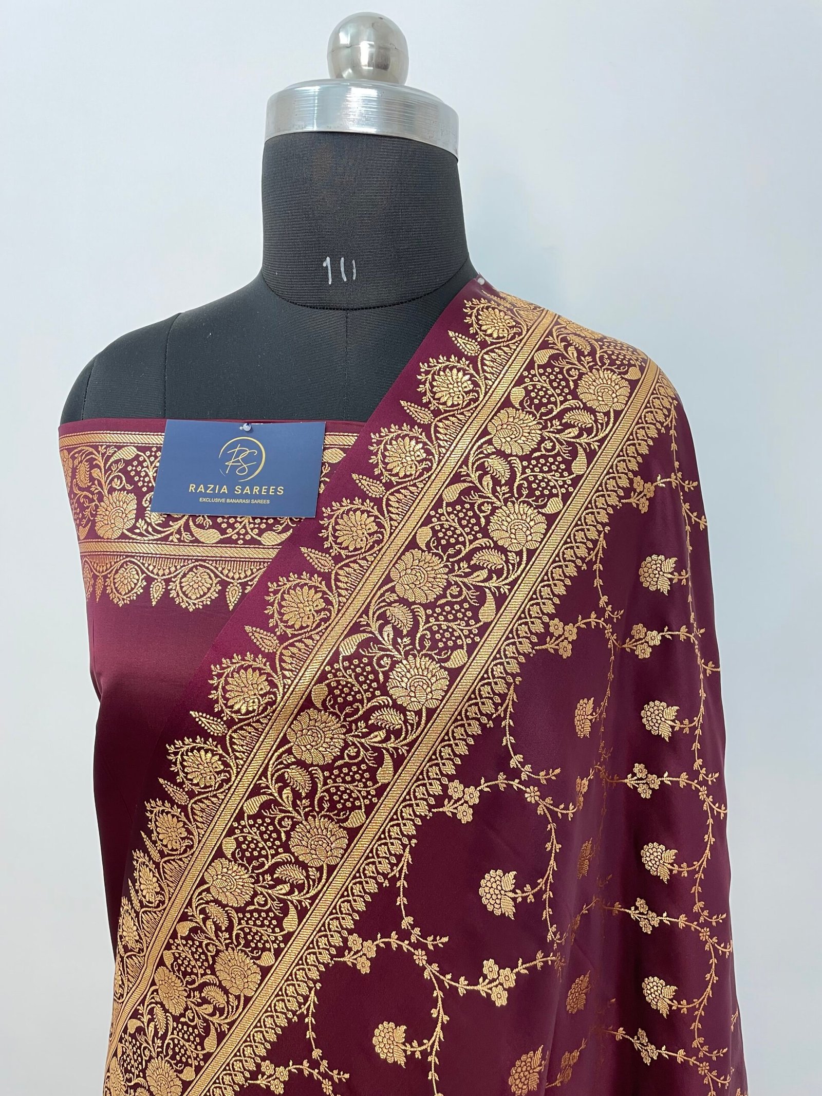 A6. Brown Designer Jaal Satin Katan Silk Saree
