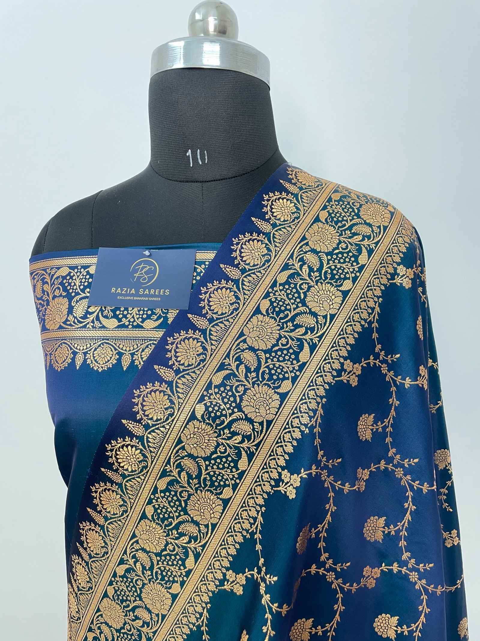 German Blue Designer Jaal Satin Katan Silk Saree