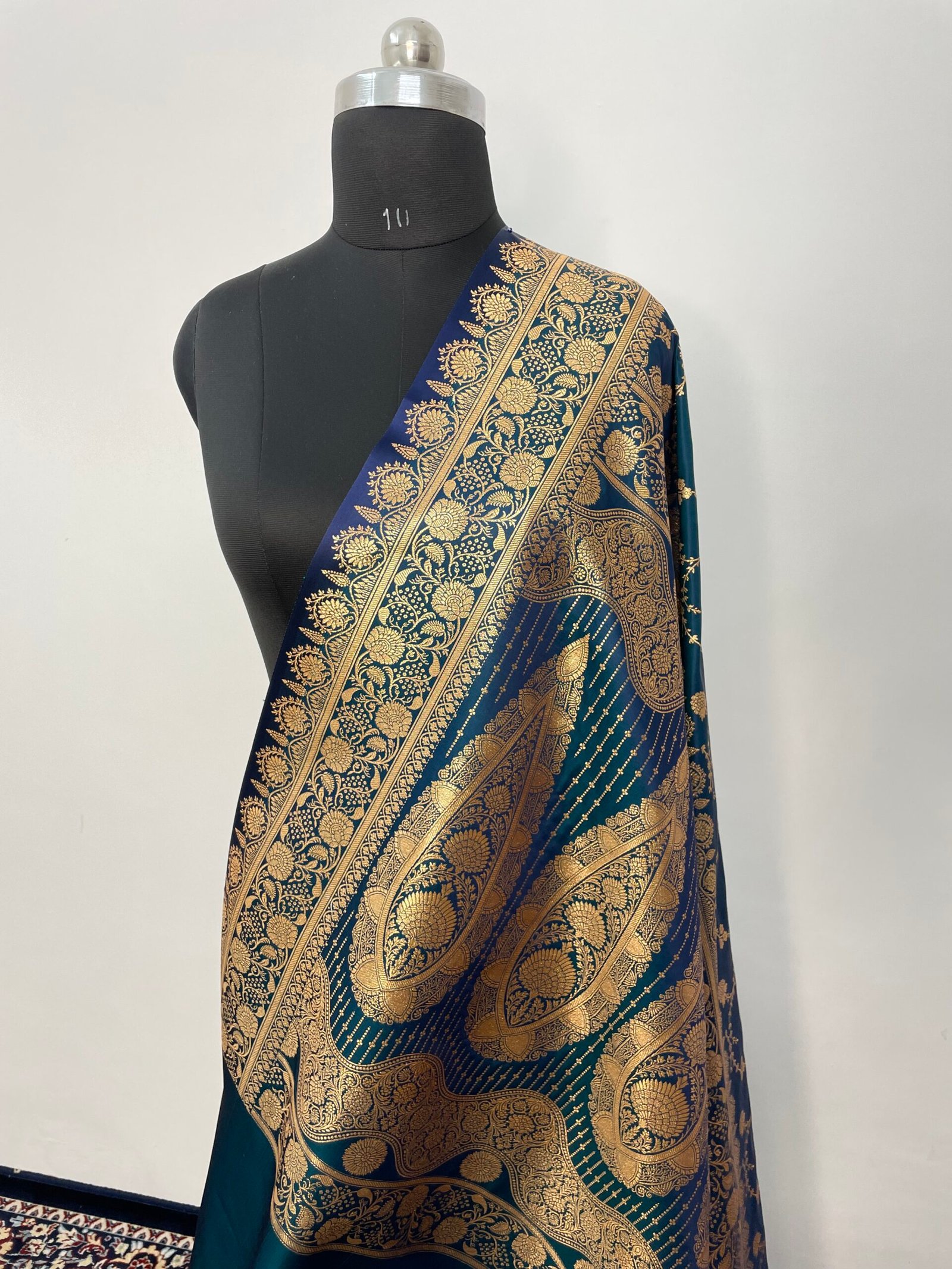 German Blue Designer Jaal Satin Katan Silk Saree - Image 3