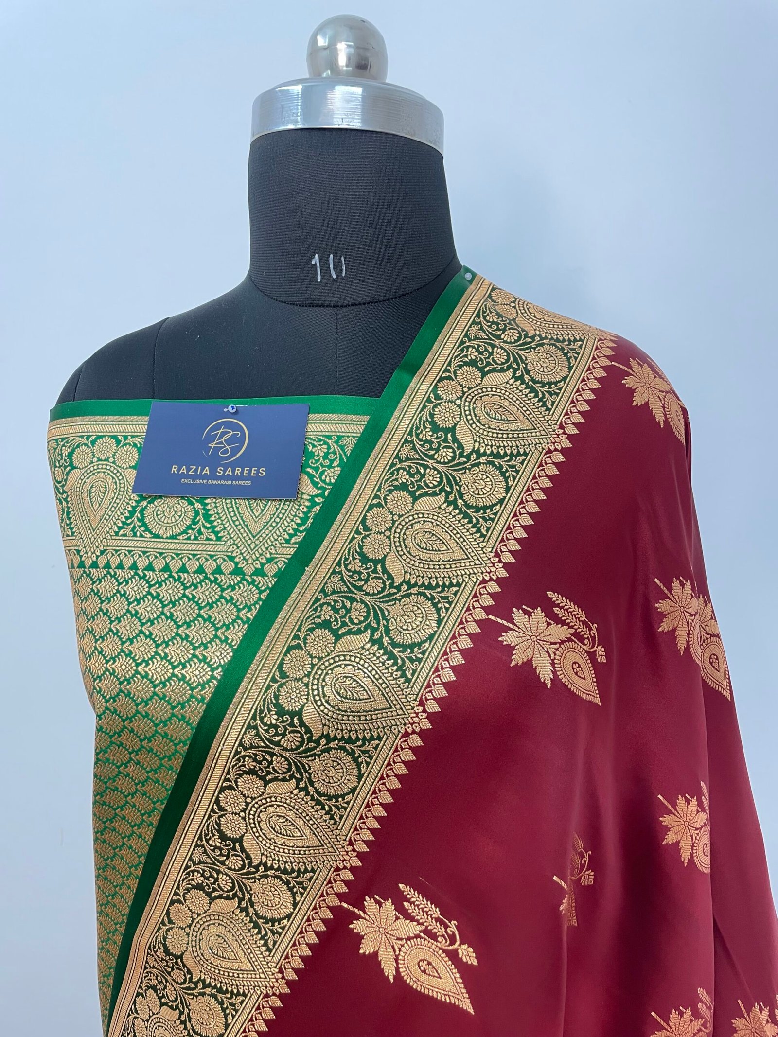 Mehroon Contrast Boota Satin Katan Silk Saree