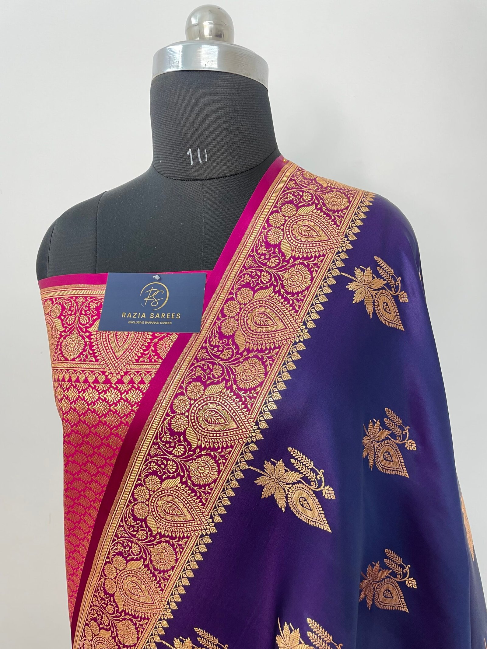 B. Royal Blue Contrast Boota Satin Katan Silk Sare