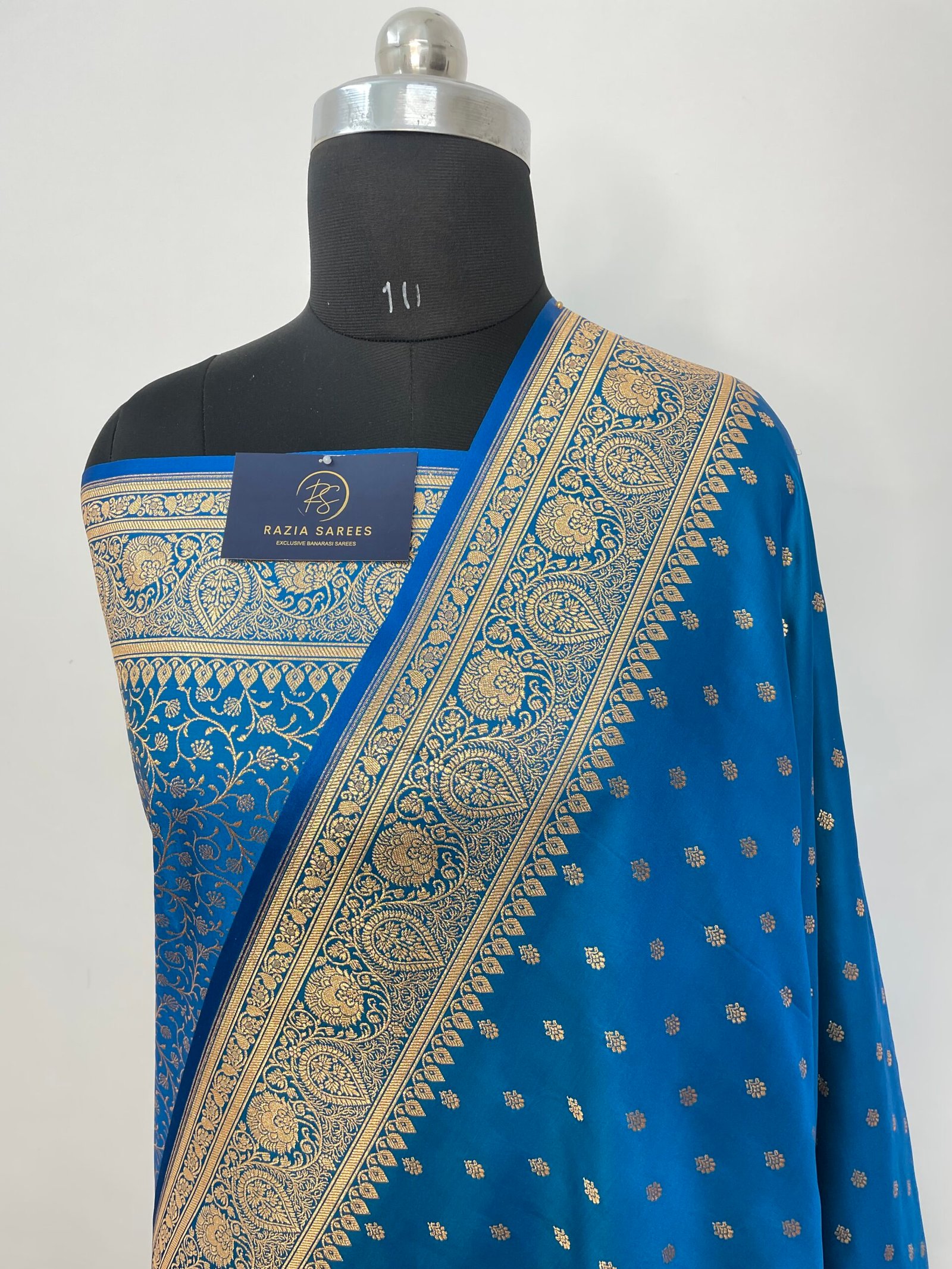 Firozi Peacock Booti Satin Katan Silk Saree