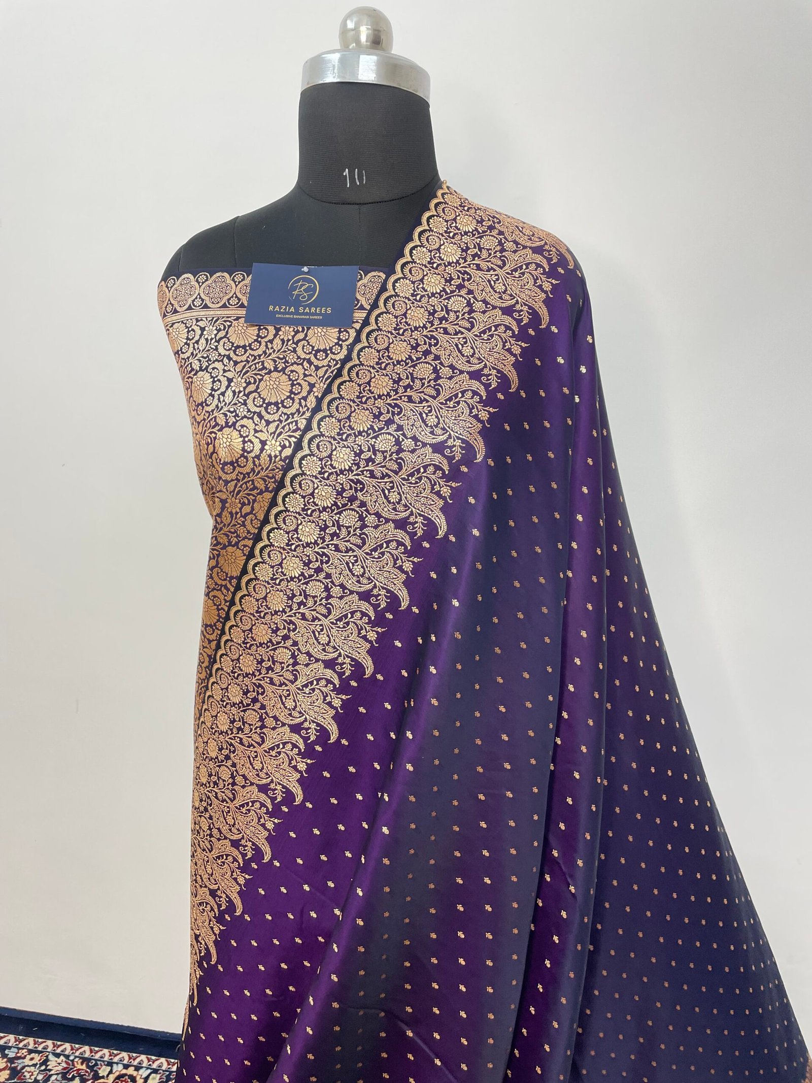 Begani Designer Booti Satin Katan Silk Saree - Image 2