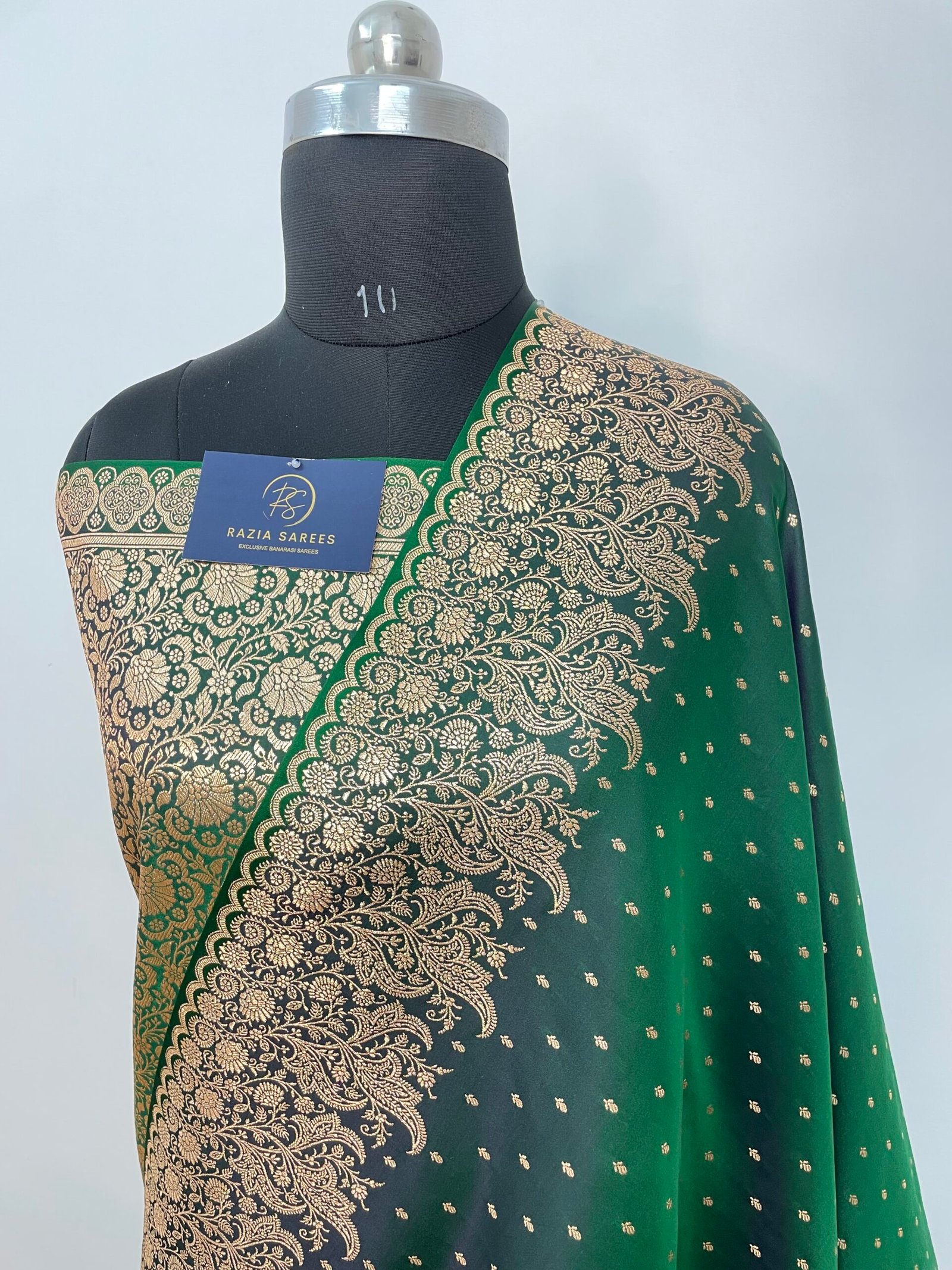 Dark Green Designer Booti Satan Katan Silk Saree