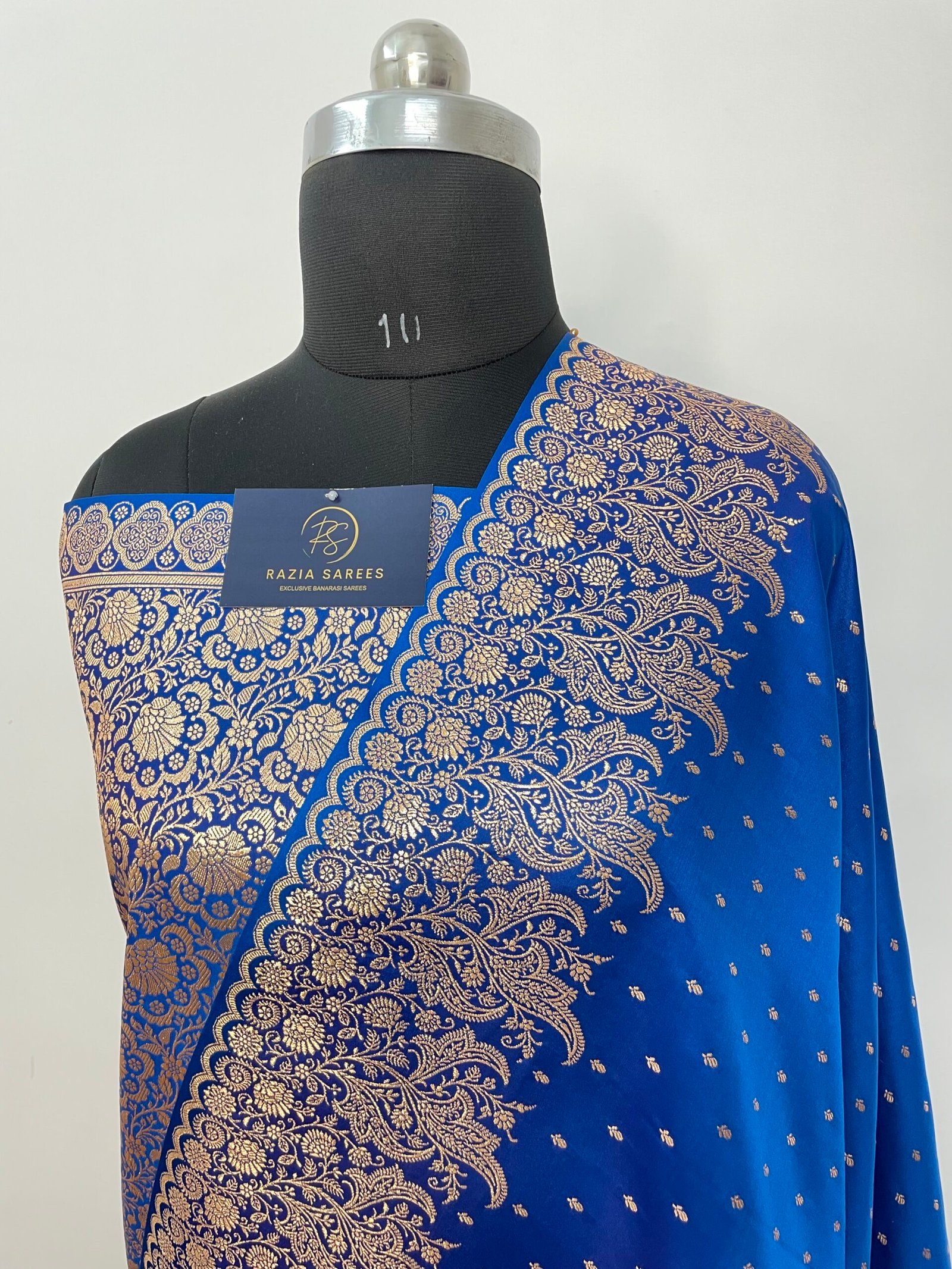 A. Royal Blue Designer Booti Satin Katan Silk Saree