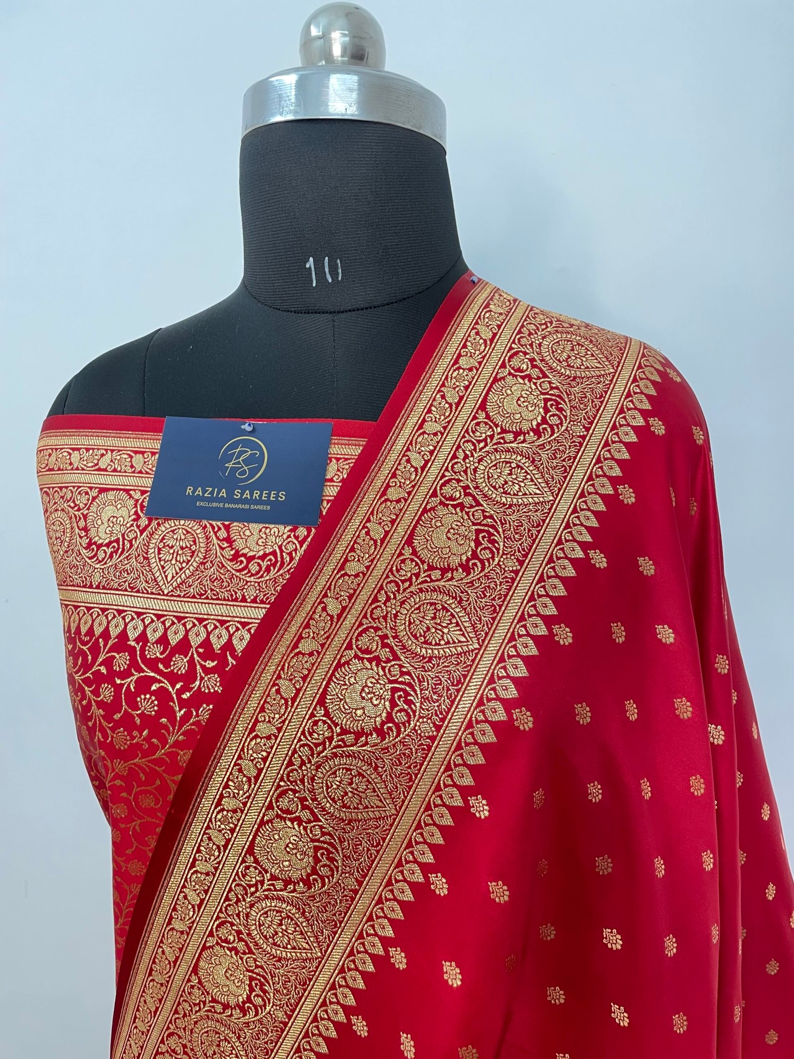 Red Booti Satin Katan Silk Saree