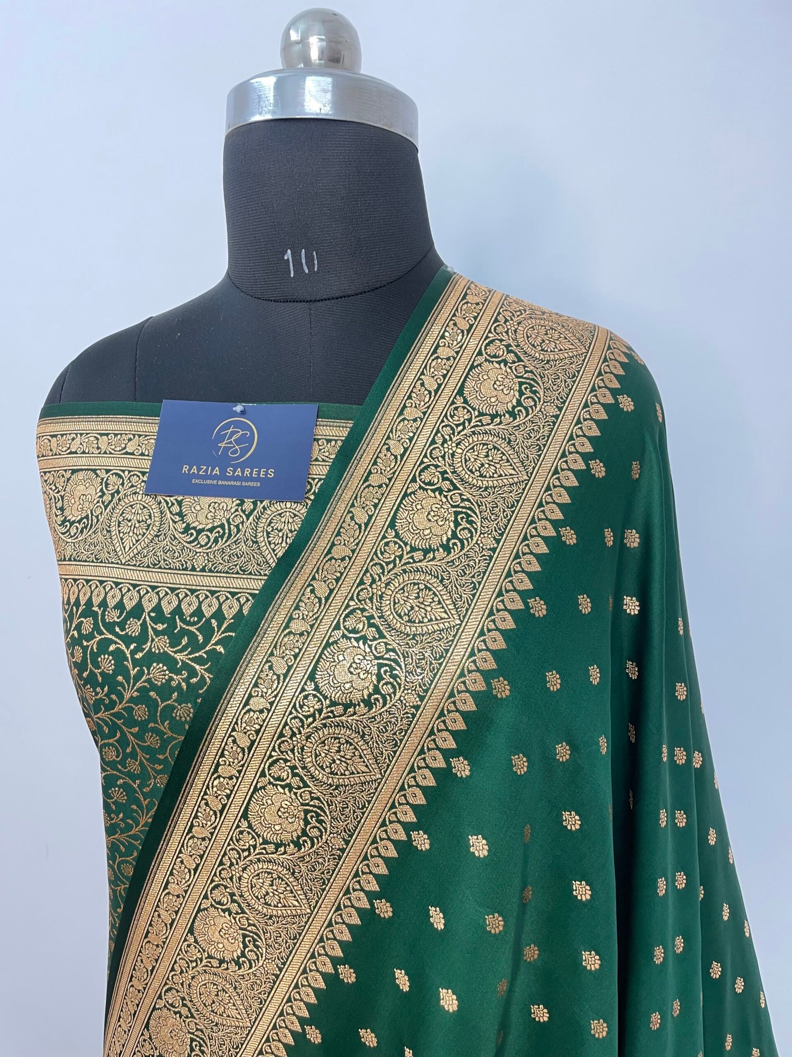 Dark Green Booti Satin Katan Silk Saree