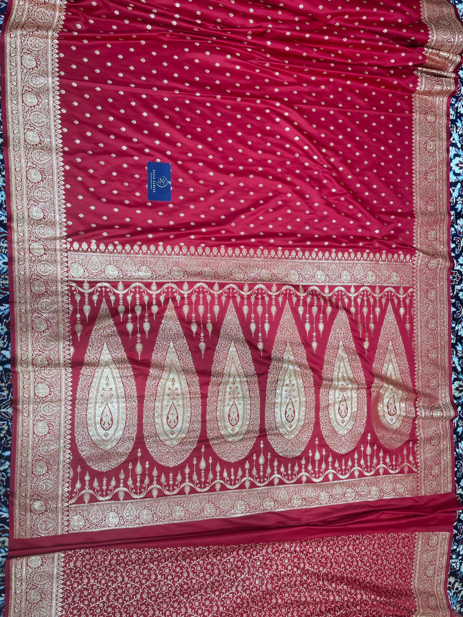 Red Booti Satin Katan Silk Saree - Image 4