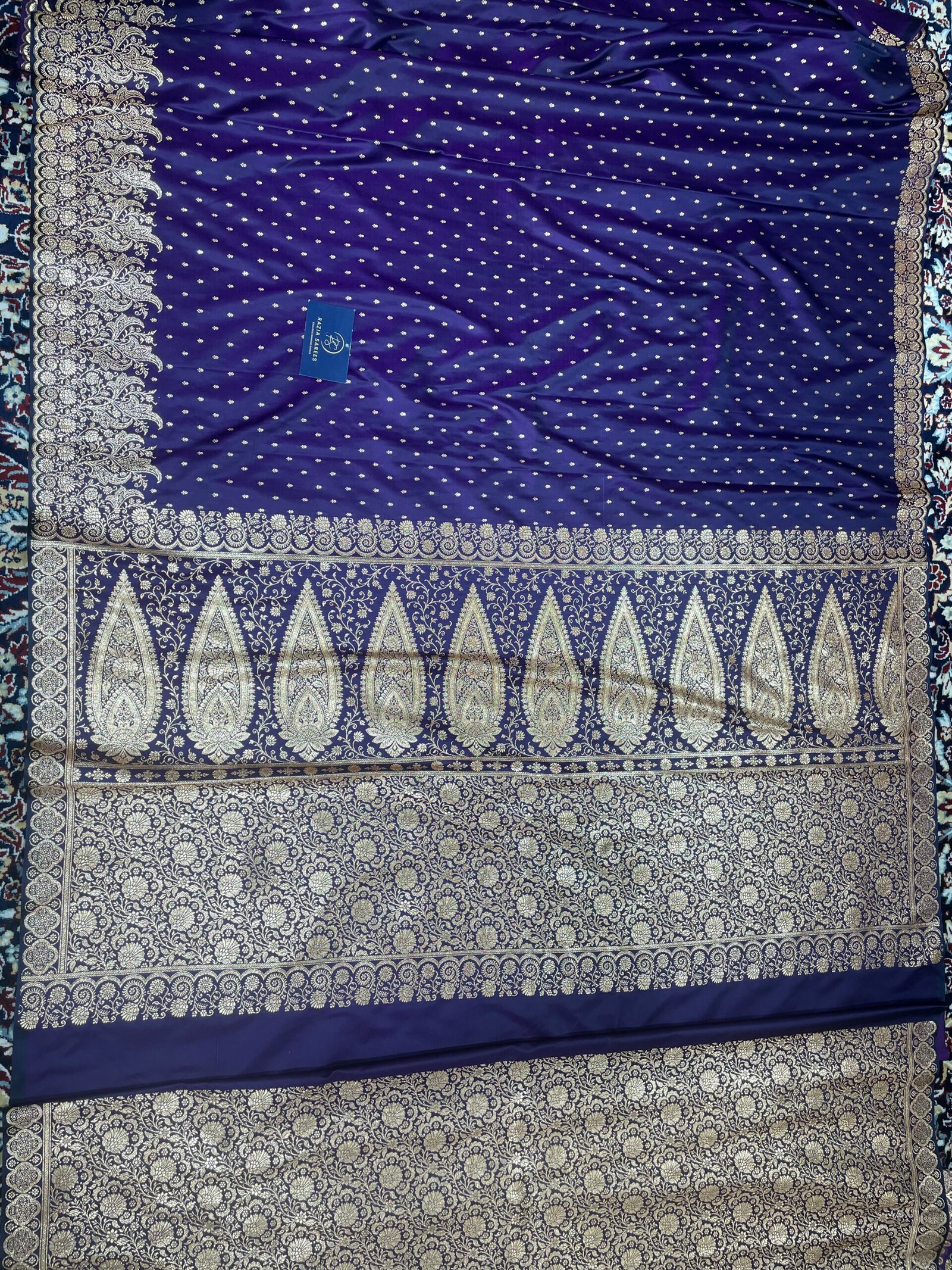 Begani Designer Booti Satin Katan Silk Saree - Image 4