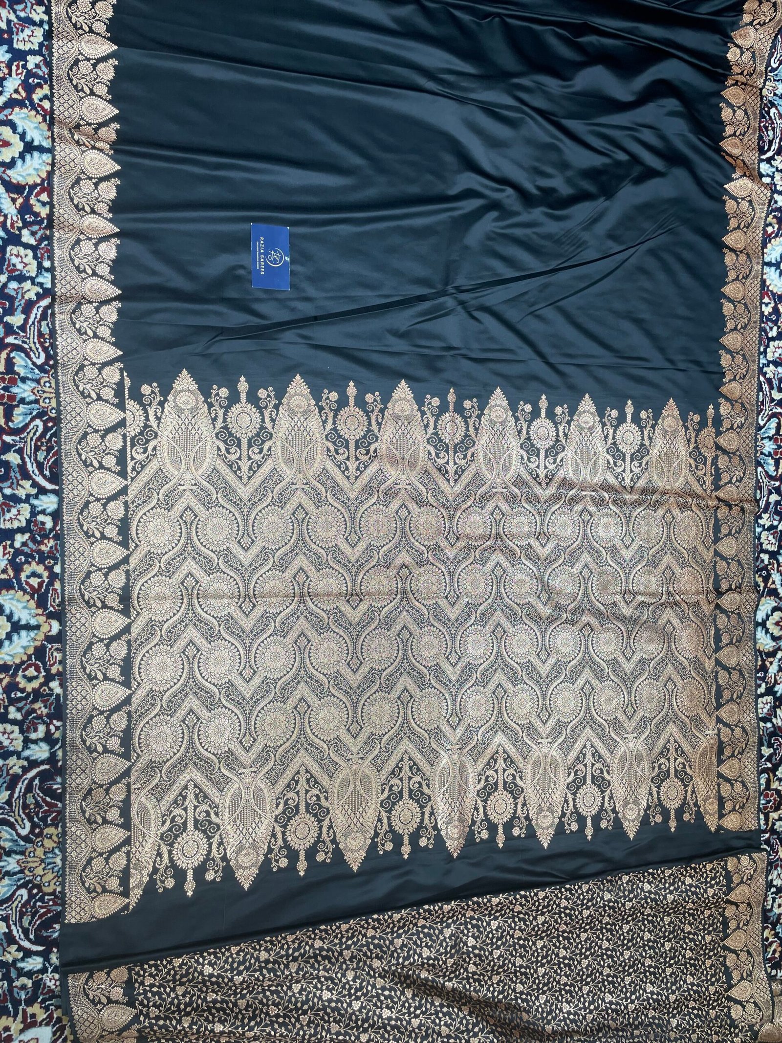 Black Designer Plain Satin Katan Silk Saree - Image 4