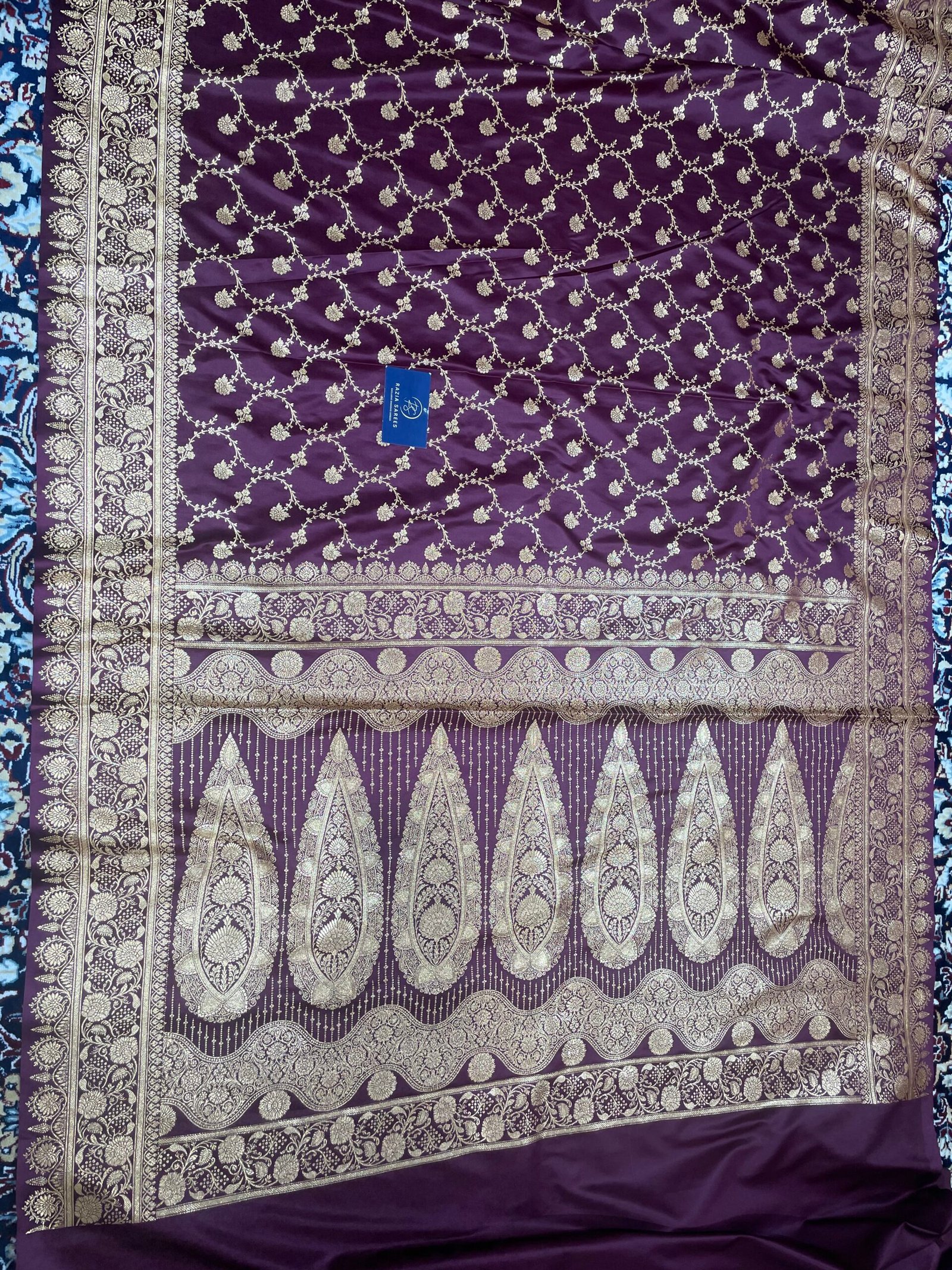 A6. Brown Designer Jaal Satin Katan Silk Saree - Image 4