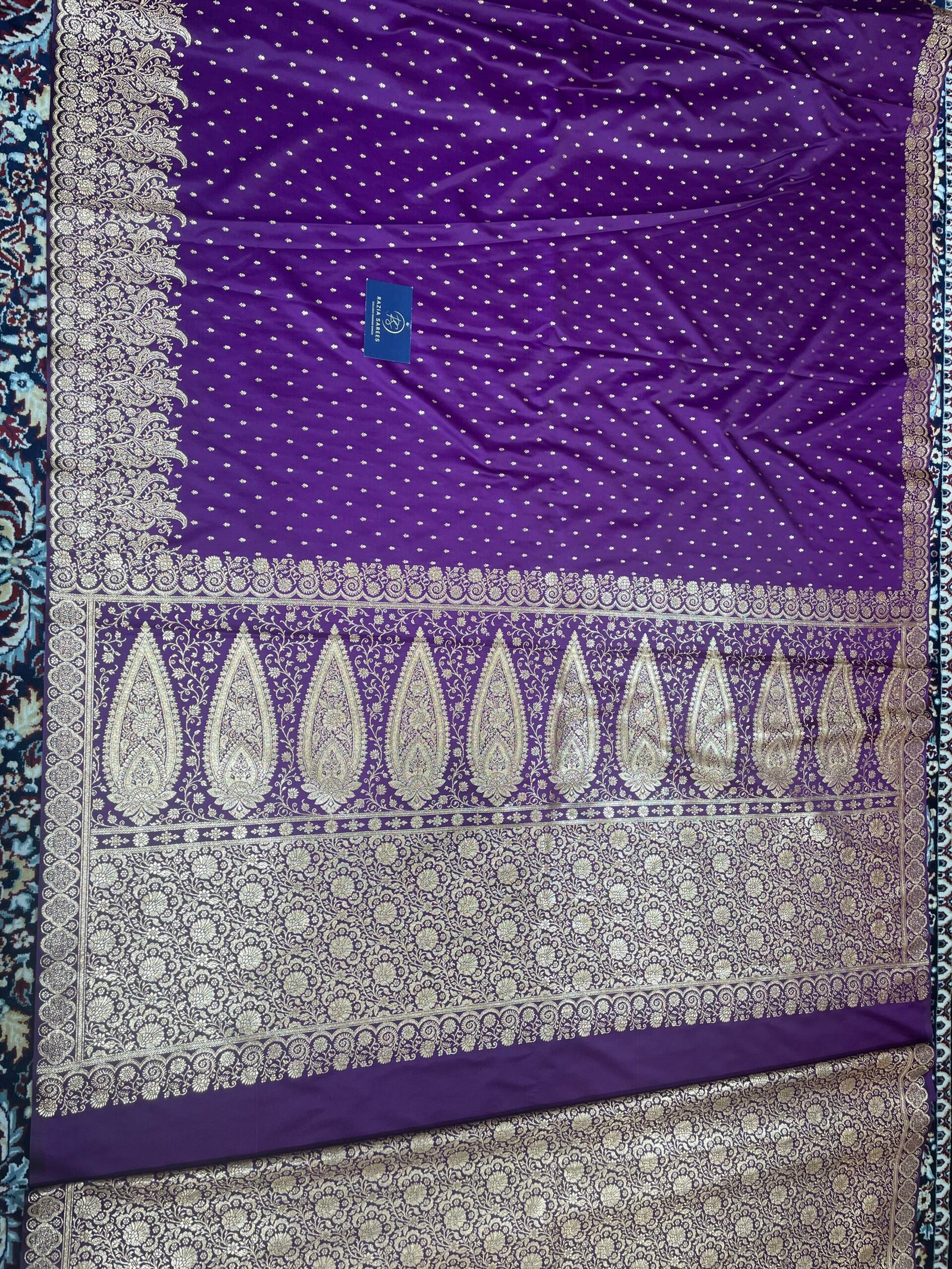 B. Purple Designer Booti Satin Katan Silk Saree - Image 4