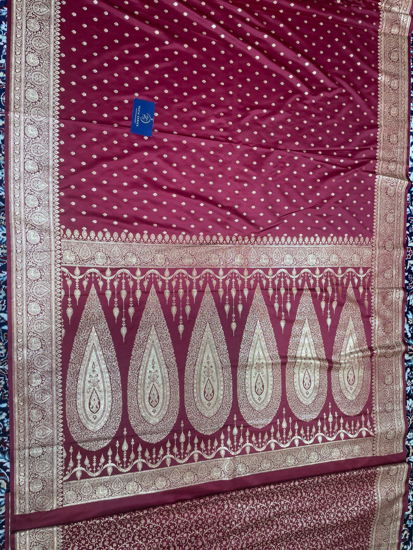 Mehroon Booti Satin Katan Silk Saree - Image 4