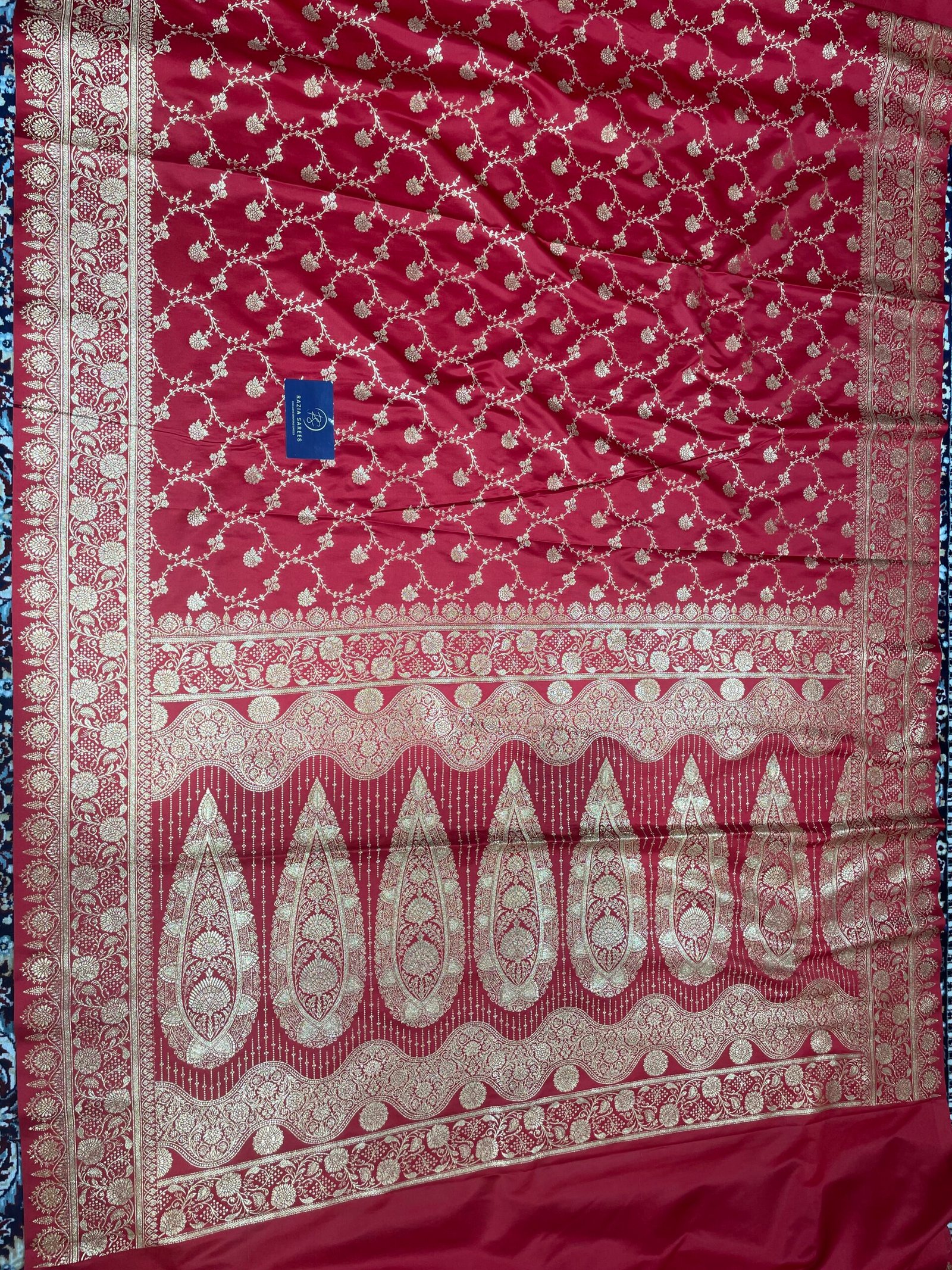 Red designer Jaal Satin Katan Silk Saree - Image 4