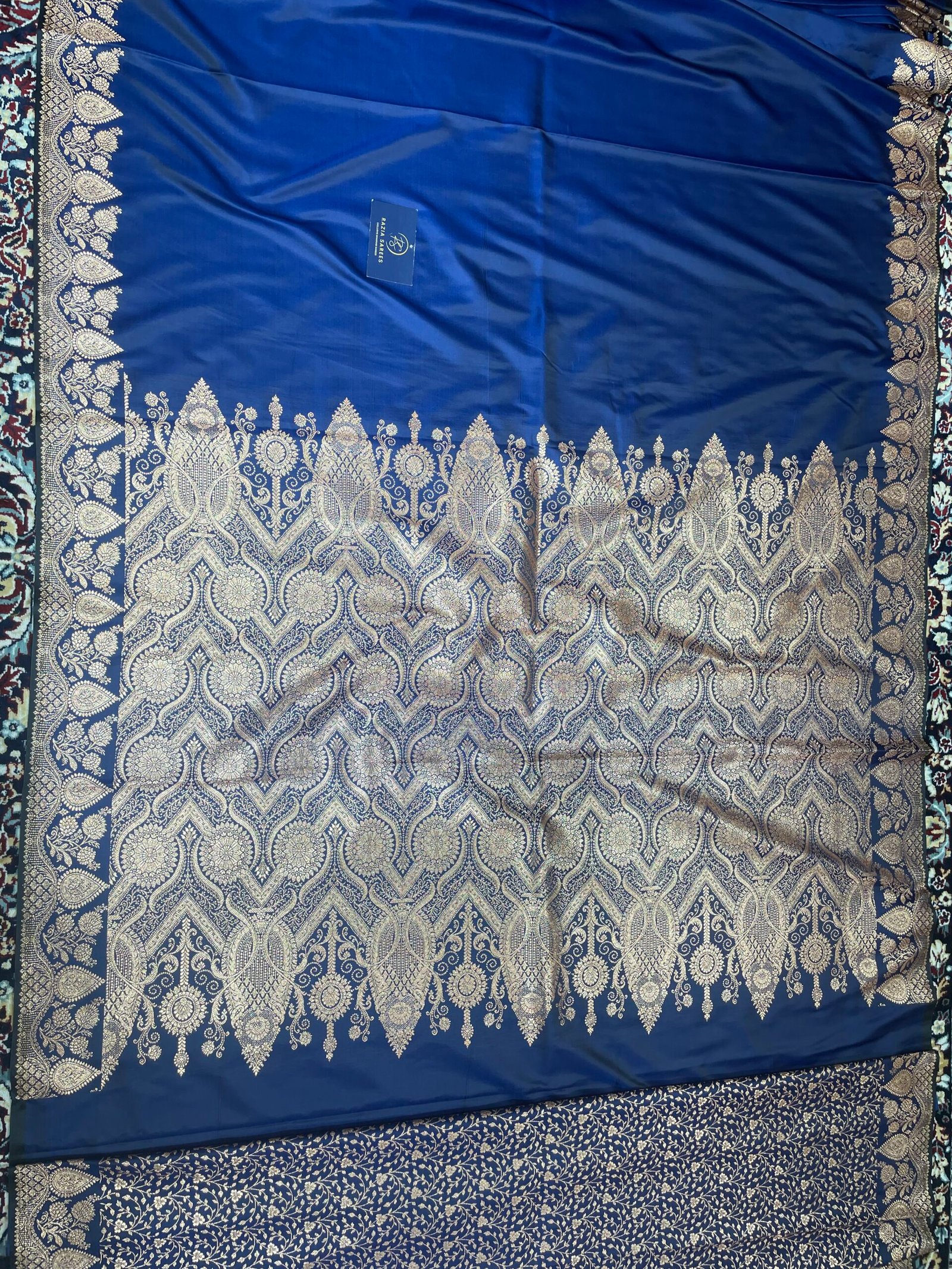 Royal Blue Designer Plain Satin Katan Silk Saree - Image 4