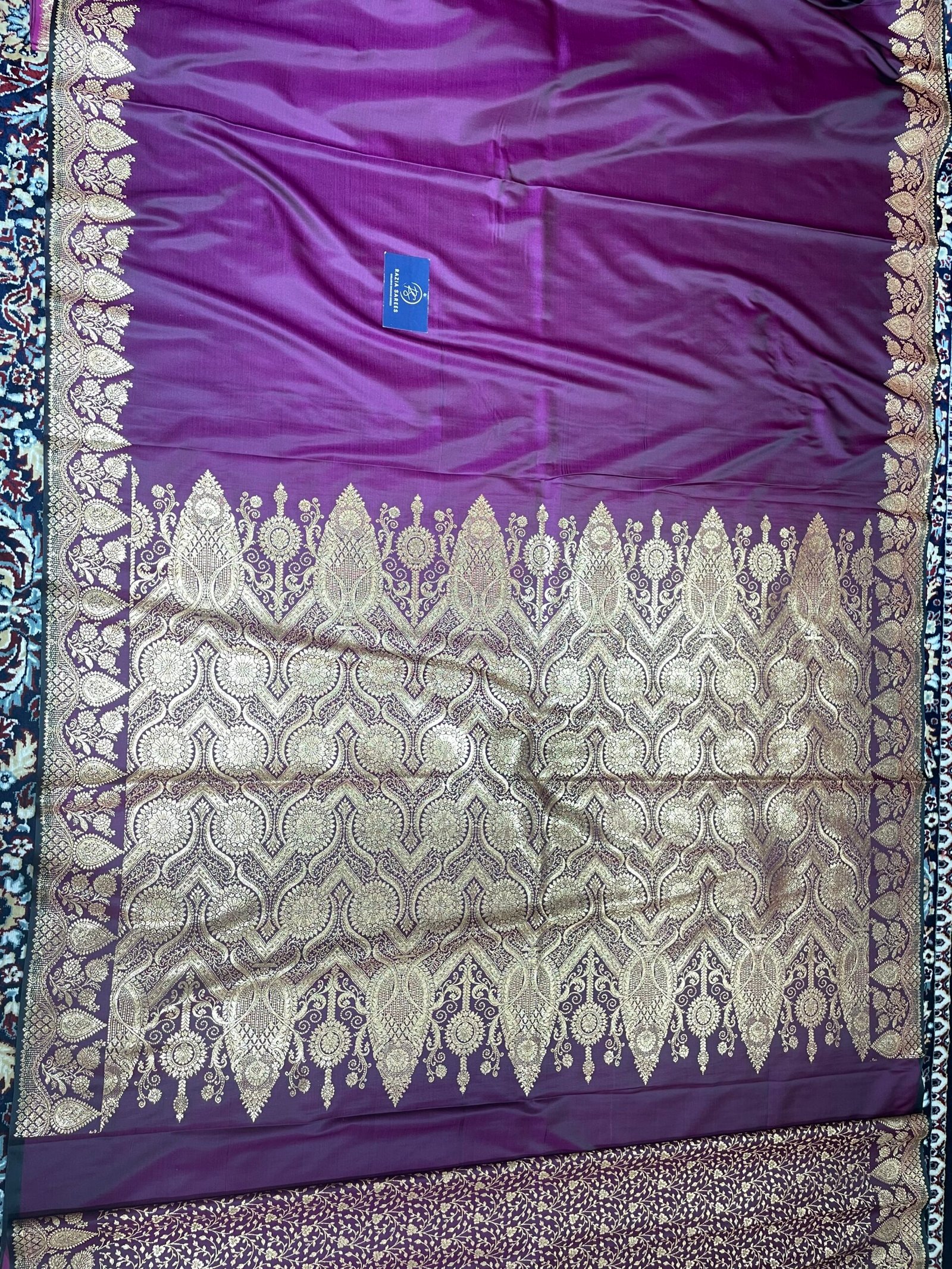 Purple Designer Plain Satin Katan Silk Saree - Image 4