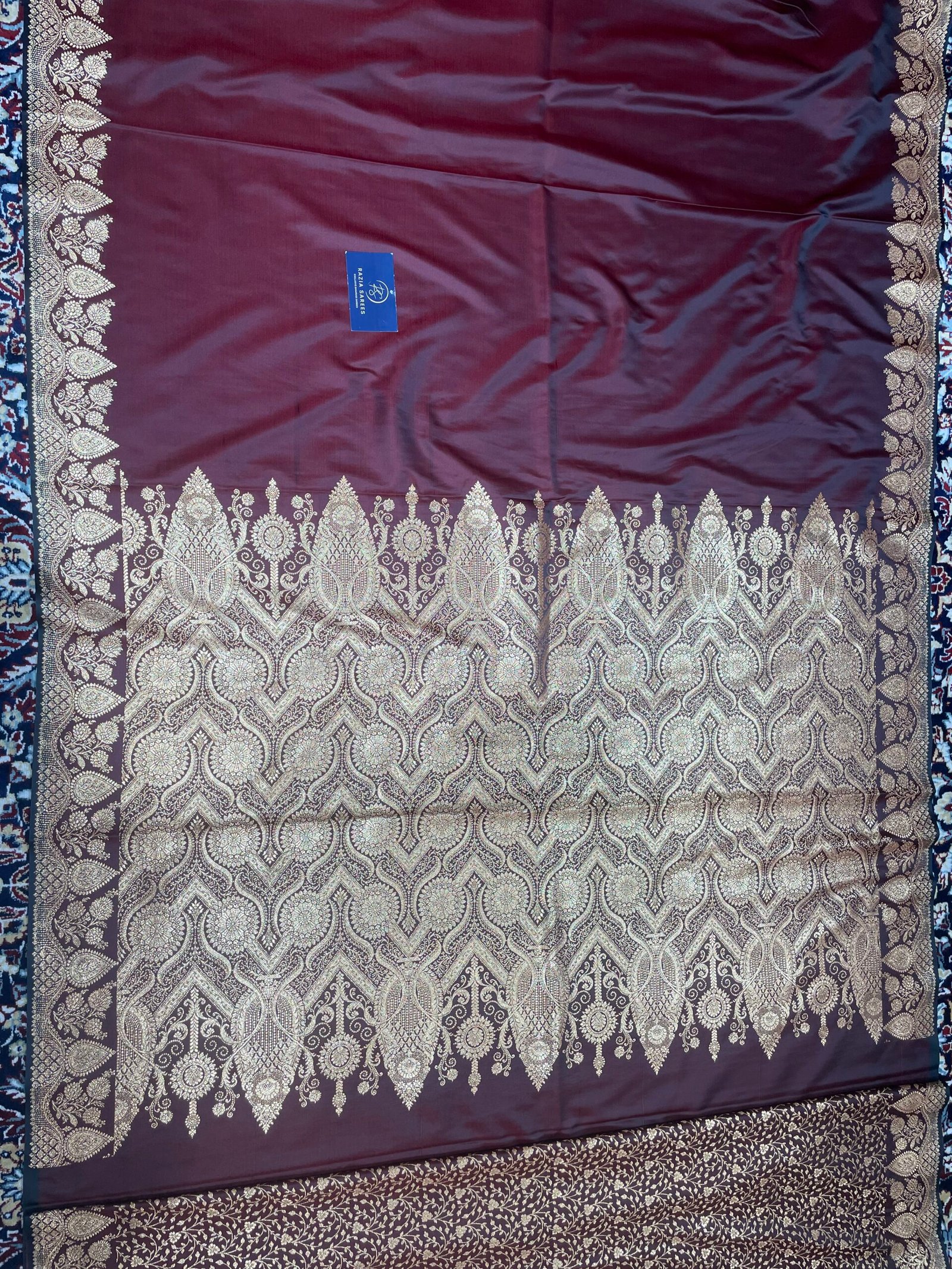 A. Mehroon Designer Plain Satin Katan Silk Saree - Image 4