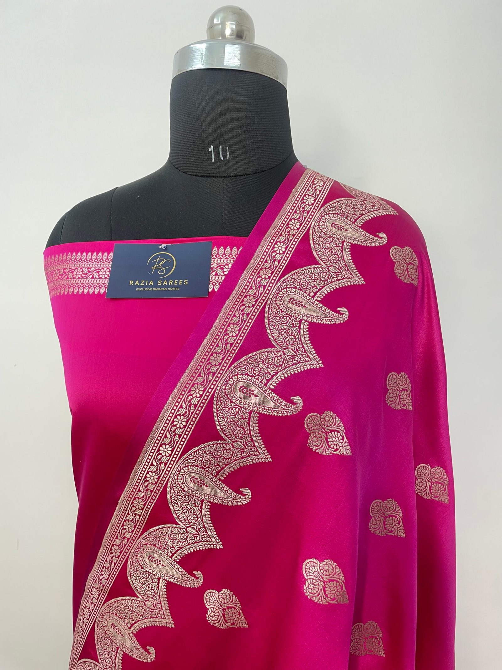 A1. Strawberry Pink Mashru Katan Silk Saree