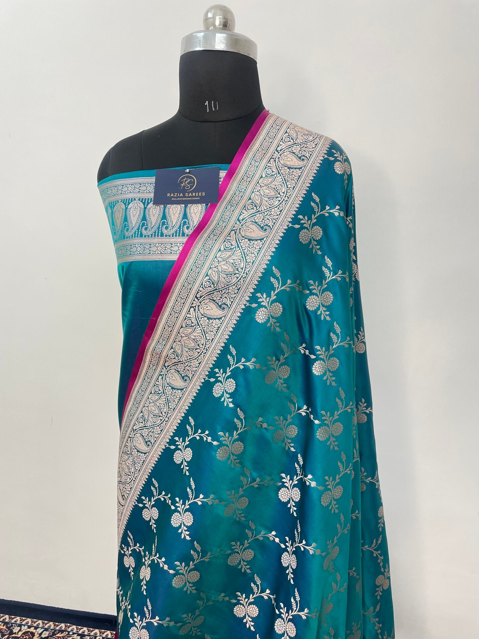 A. Ivory Sea Jaal Mashru Katan Silk Saree - Image 2