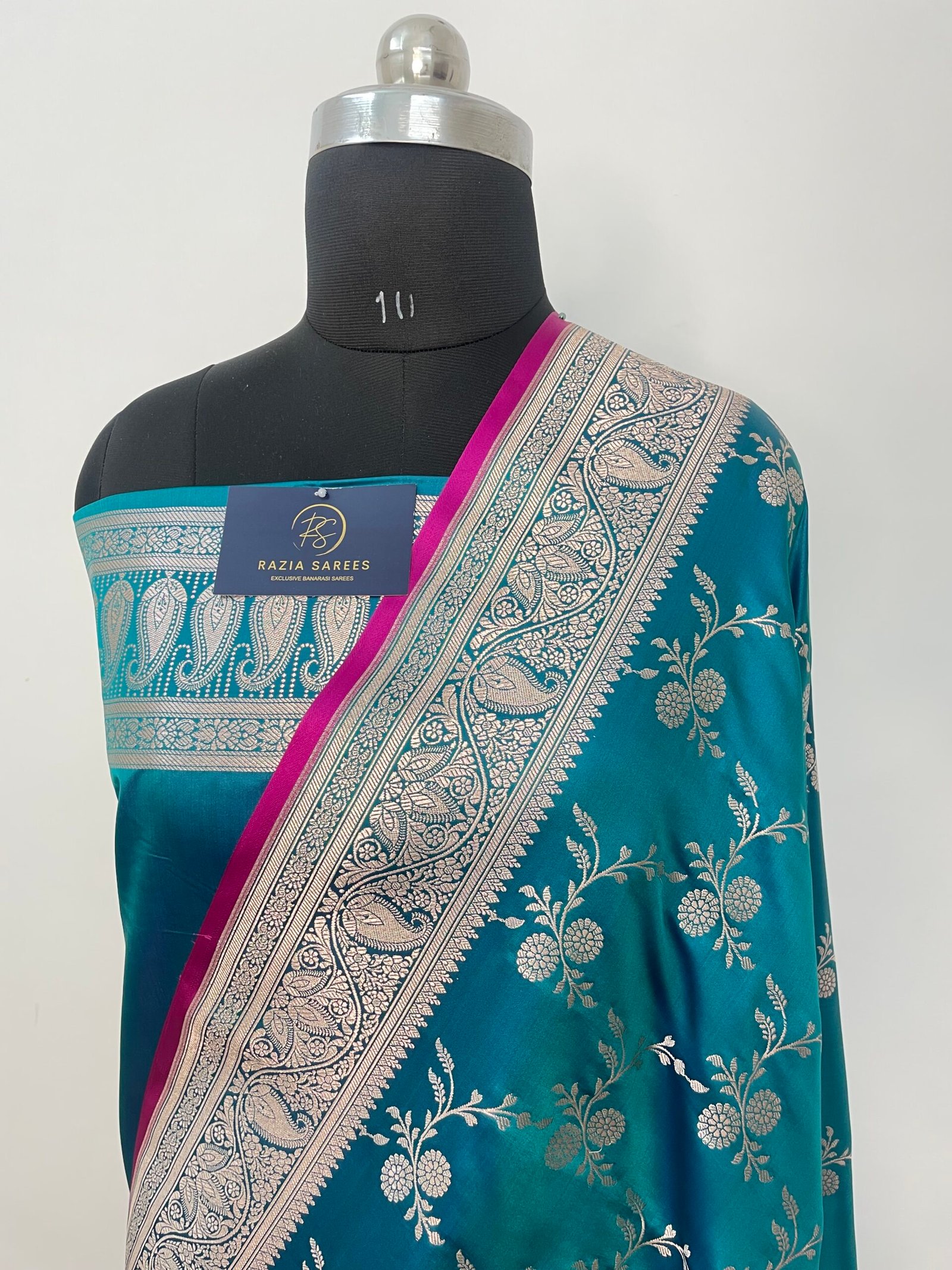 A. Ivory Sea Jaal Mashru Katan Silk Saree