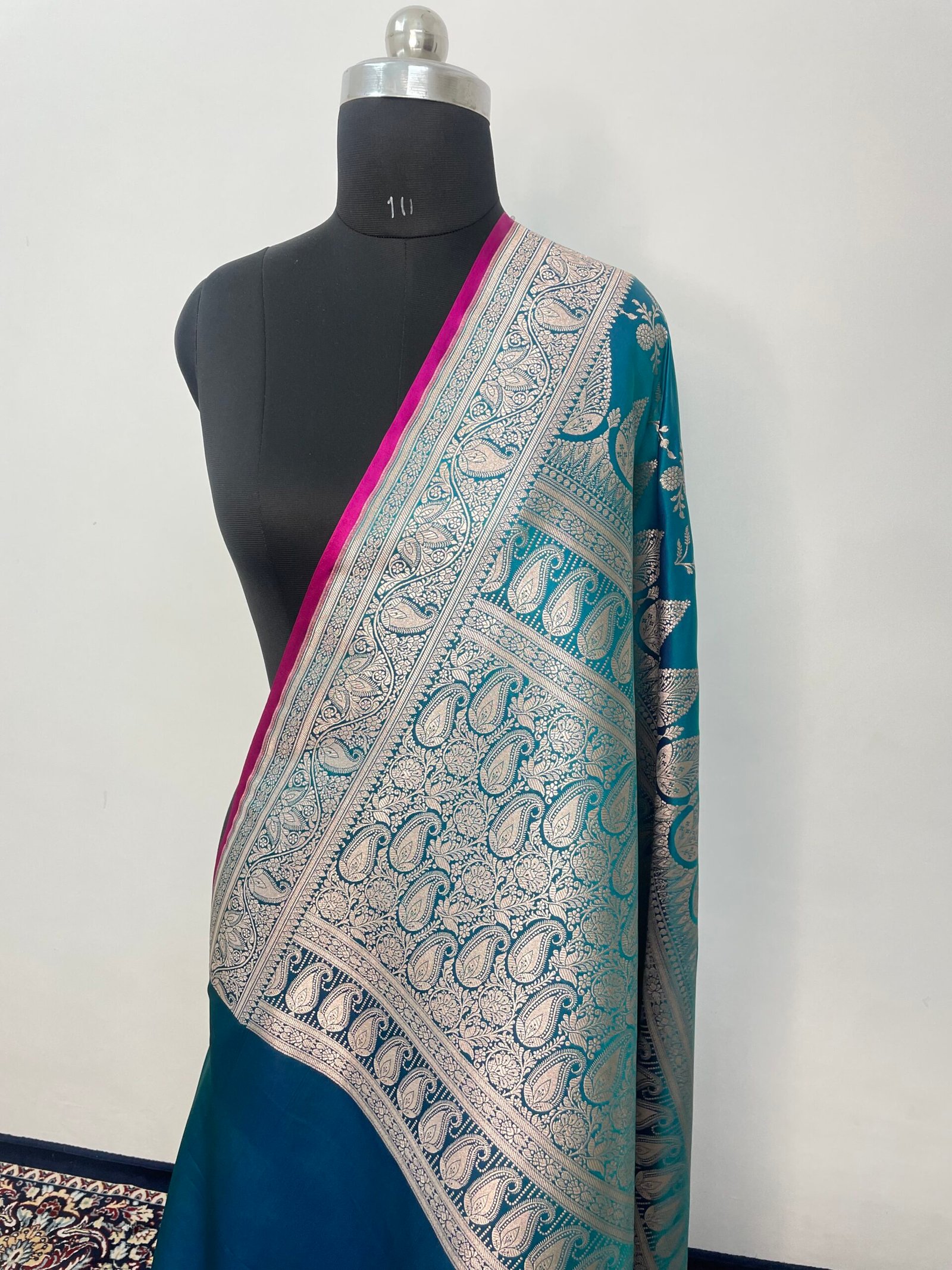 A. Ivory Sea Jaal Mashru Katan Silk Saree - Image 3