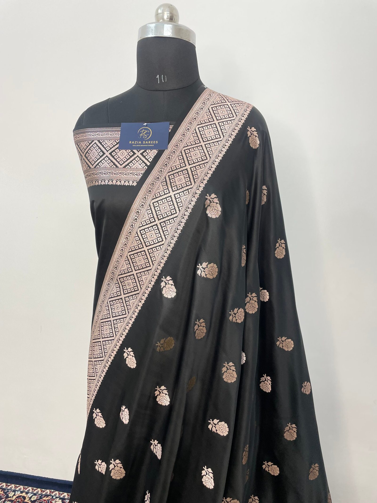 A4. Black Boota Mashru Katan Silk Saree - Image 2
