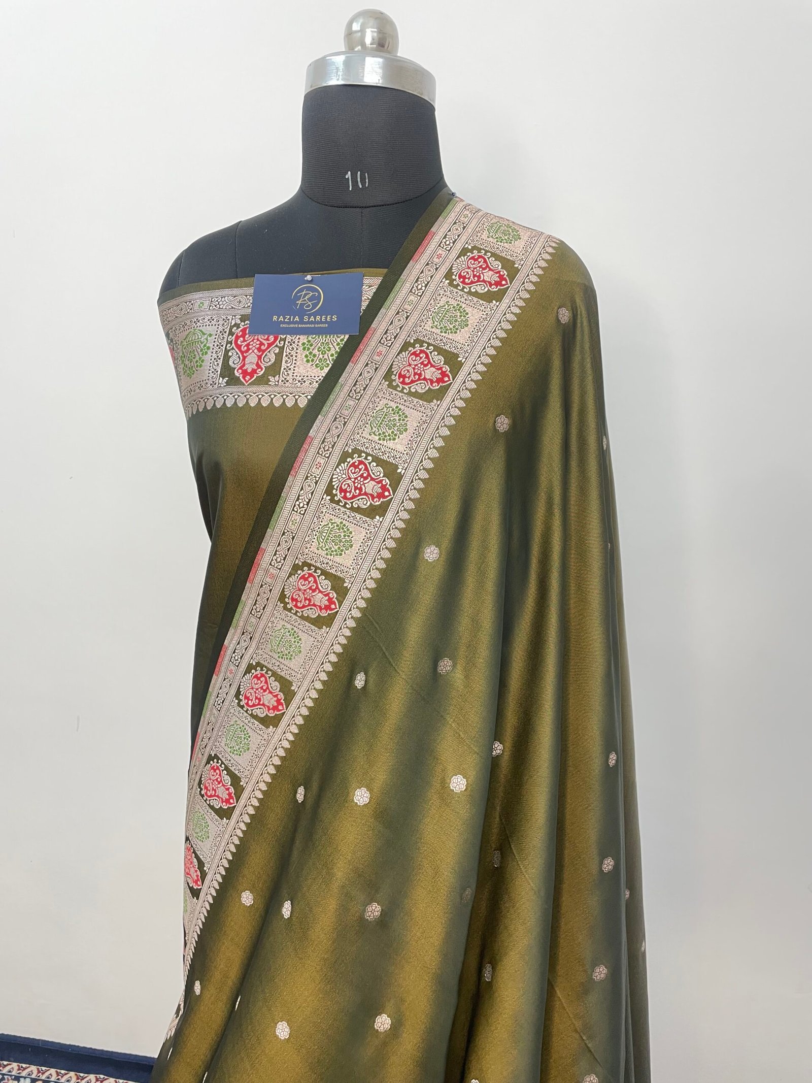 A. Pista Green Meenakari Booti Mashru Katan Silk Saree - Image 2