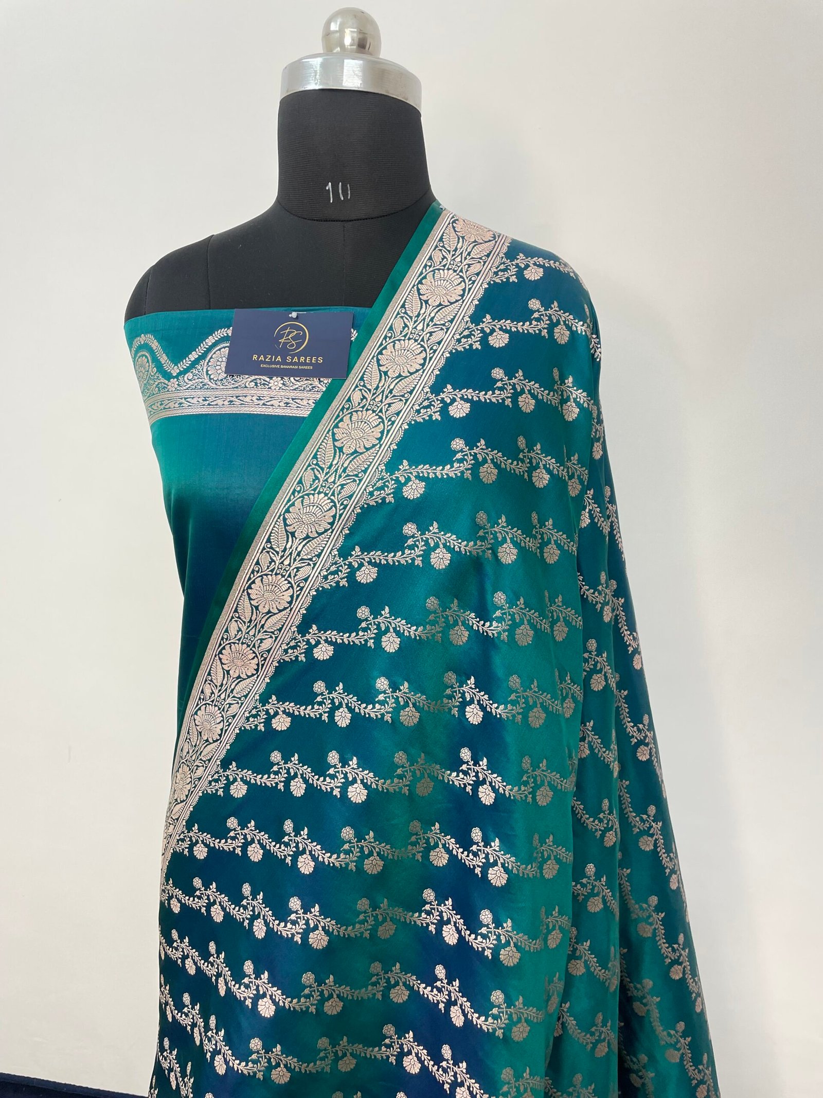 B. Rama Green Aada Mashru Katan Silk Saree - Image 2