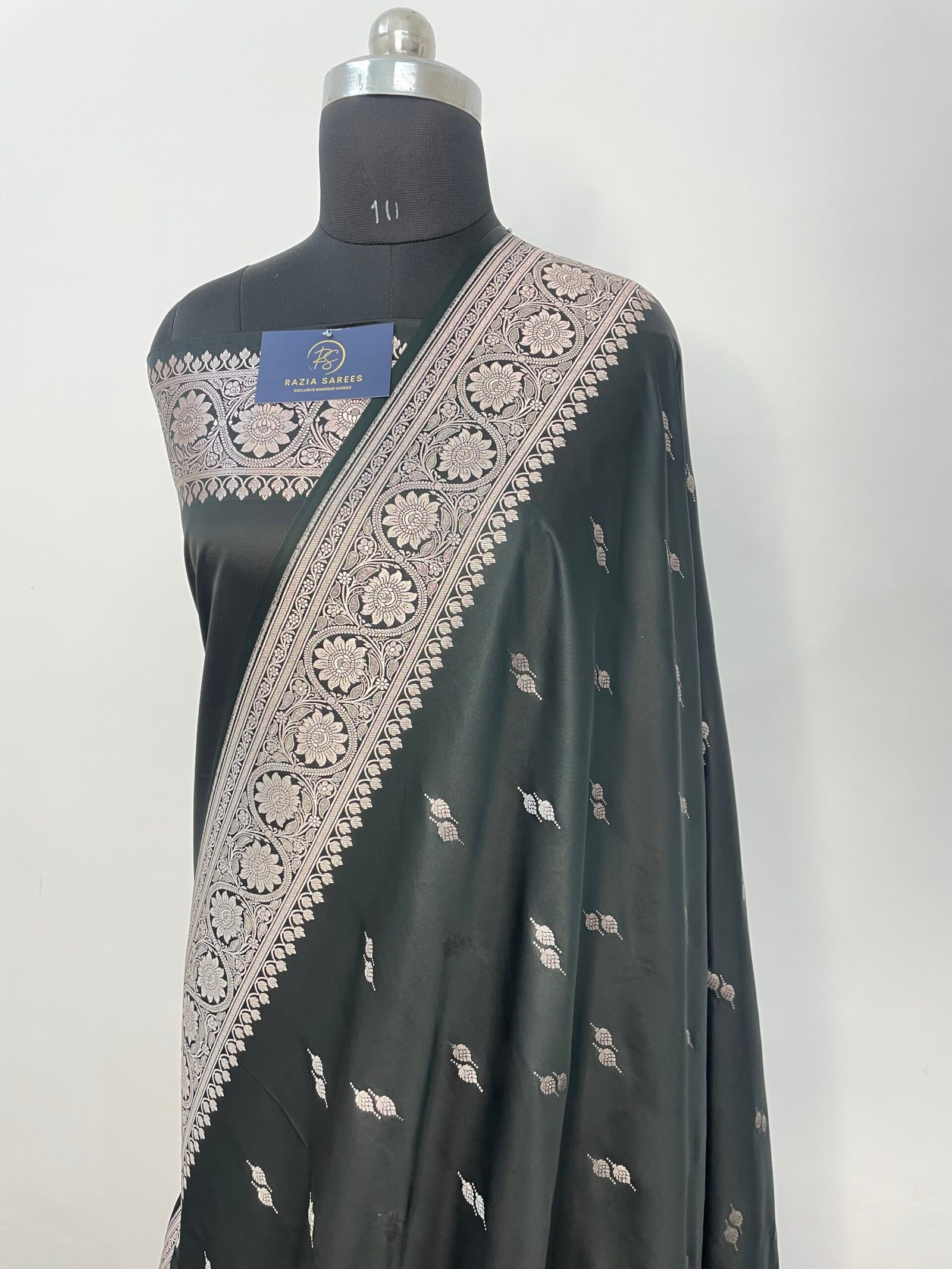 Black Booti Mashru Katan Silk Saree - Image 2