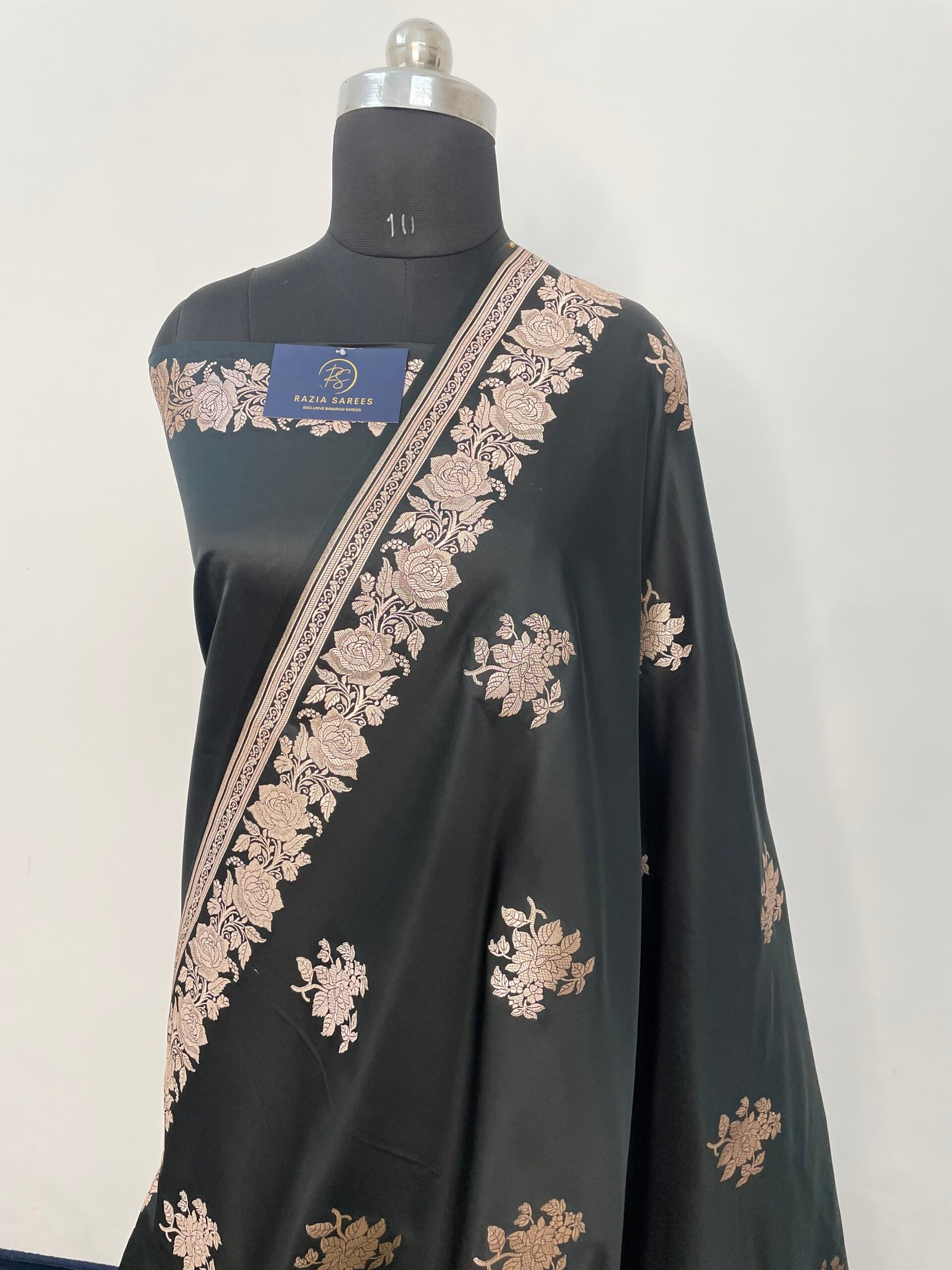 A. Black Boota Mashru Katan Silk Saree - Image 2