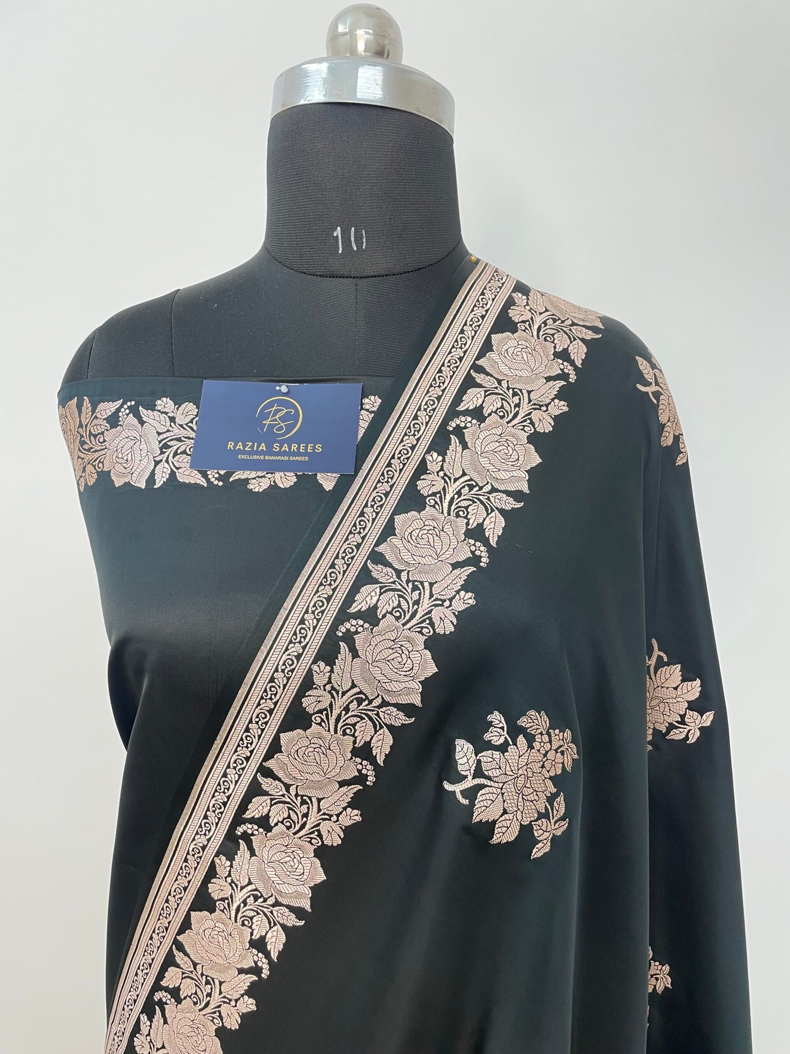 A. Black Boota Mashru Katan Silk Saree