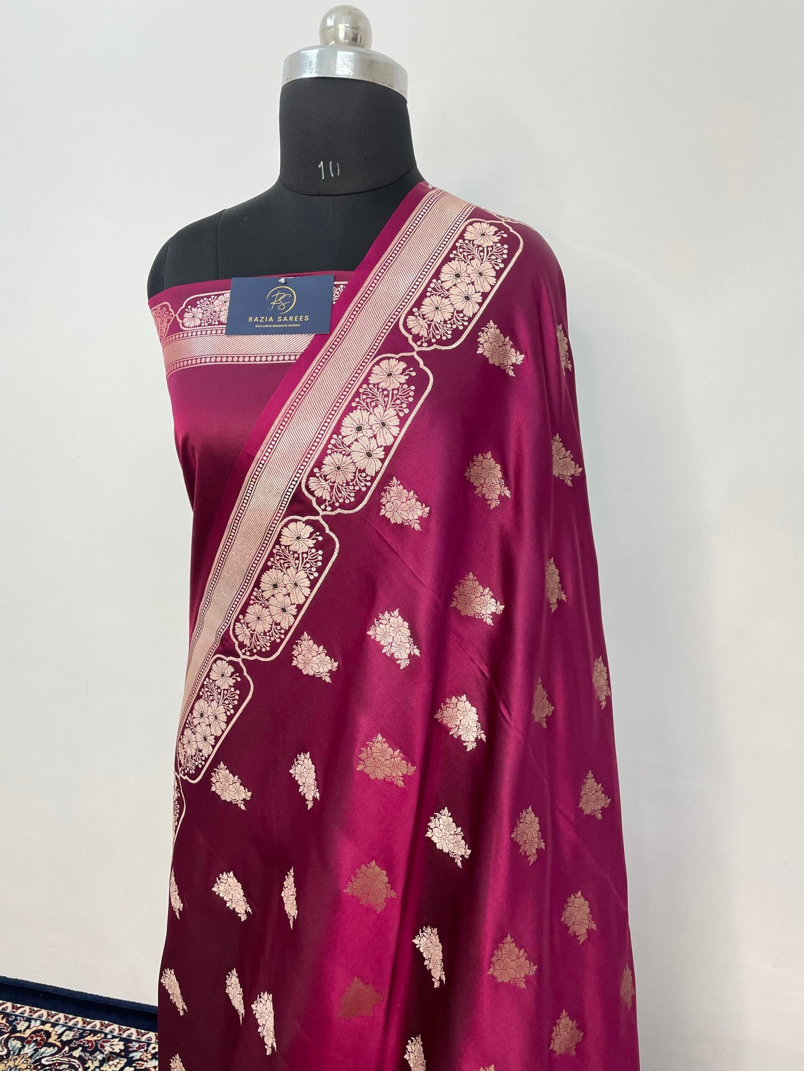 A. Purple Boota Mashru Katan Silk Saree - Image 2