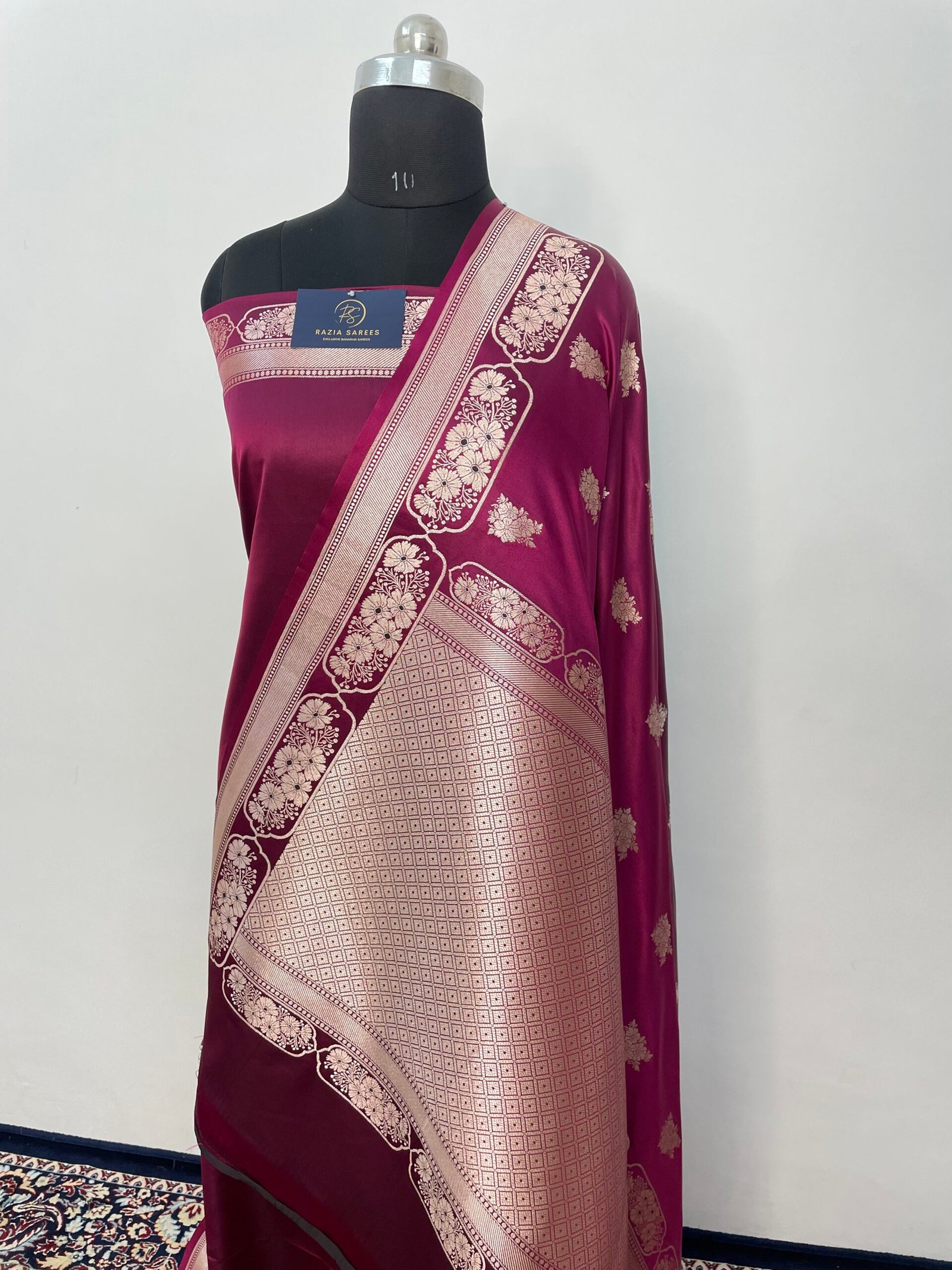 A. Purple Boota Mashru Katan Silk Saree - Image 3