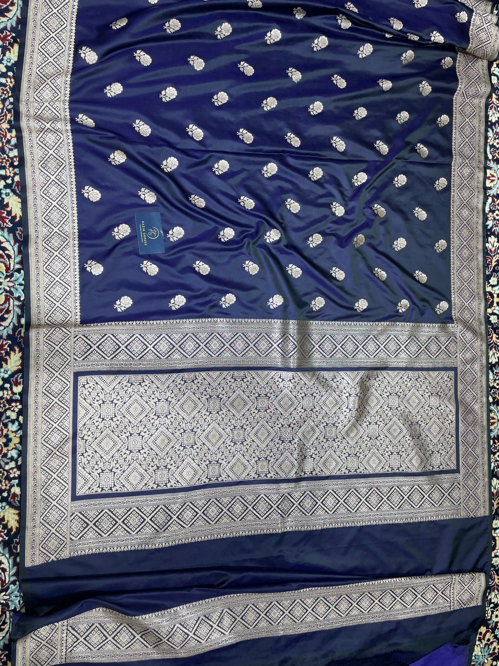 Navy Boota Mashru Katan Silk Saree - Image 4