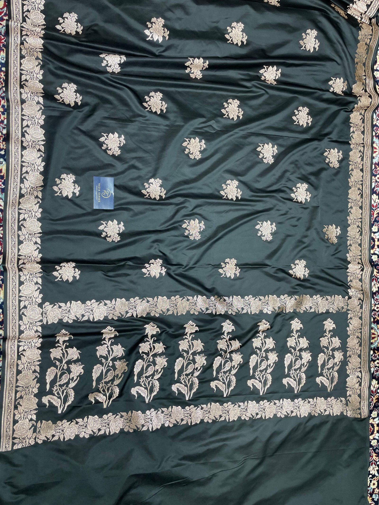 A. Black Boota Mashru Katan Silk Saree - Image 4