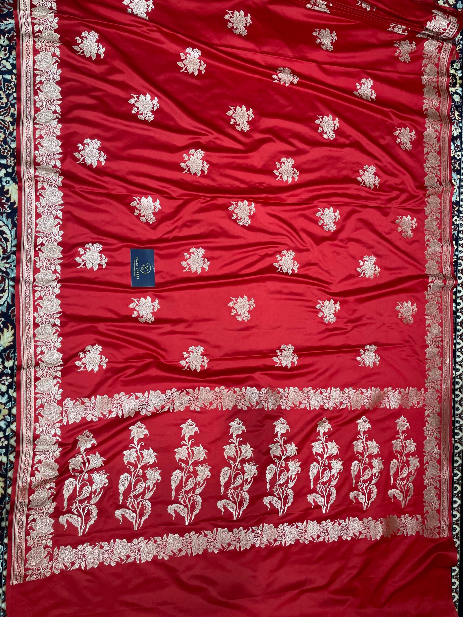 Red Boota Mashru Katan Silk Saree - Image 4