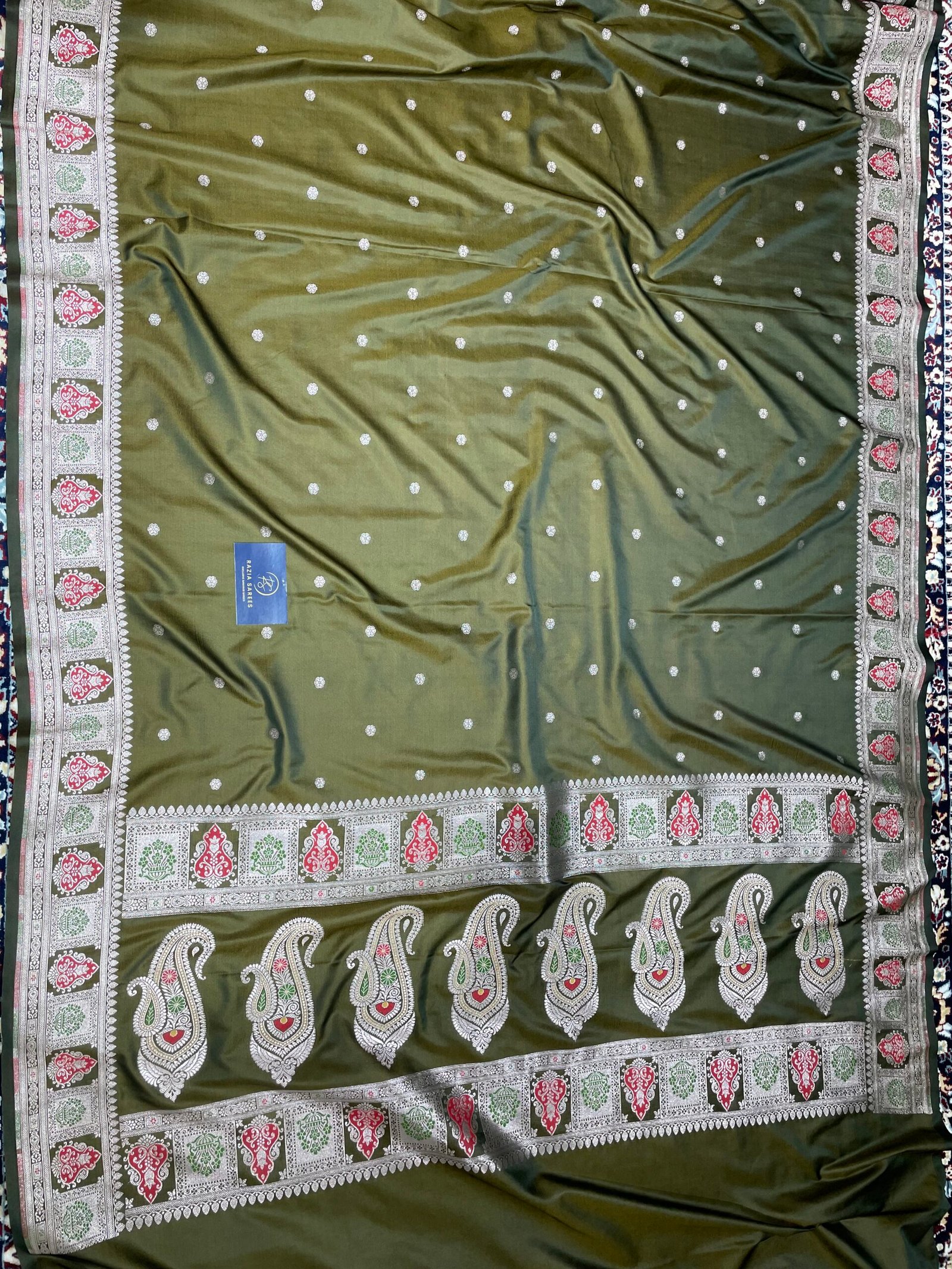 A. Pista Green Meenakari Booti Mashru Katan Silk Saree - Image 4